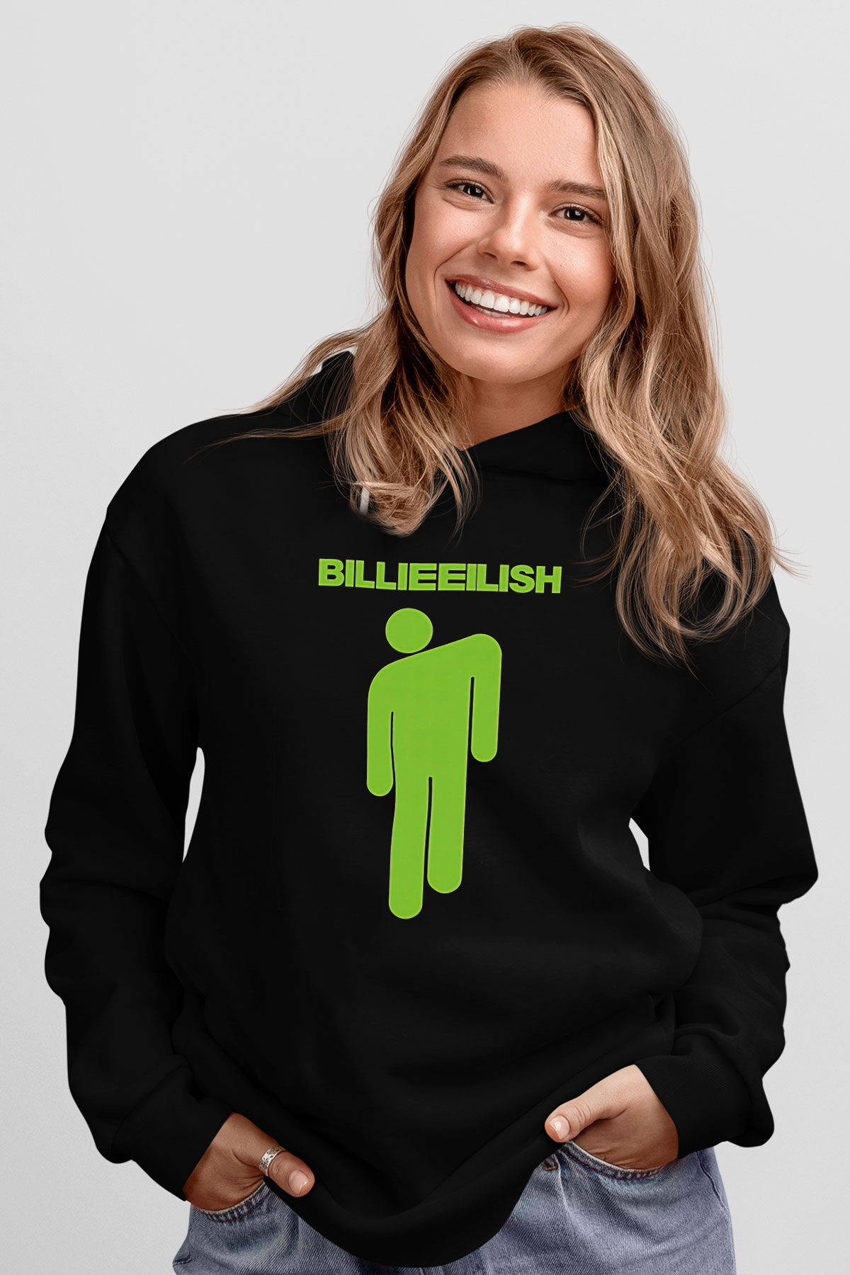 Billie Eilish Baskılı Unisex Siyah Hoodie