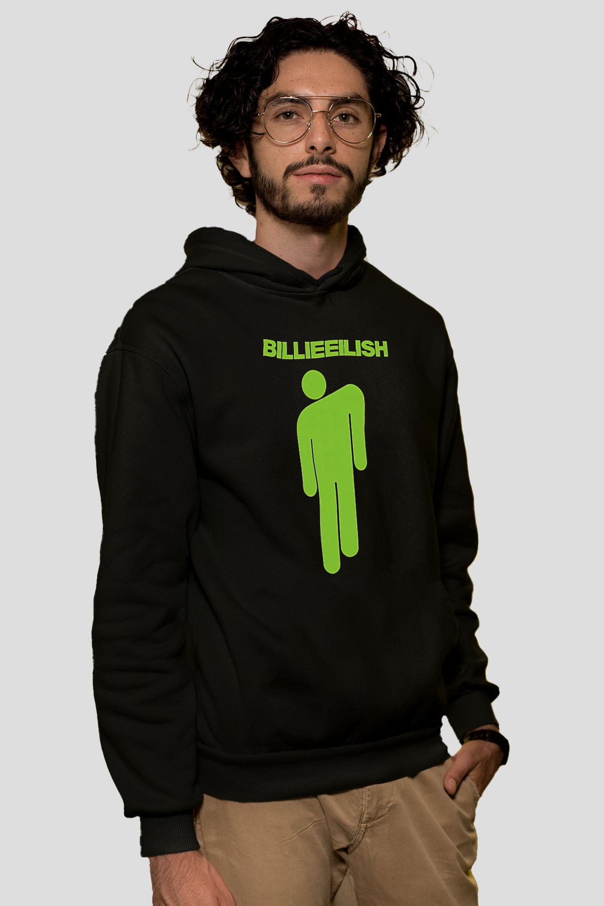 Billie Eilish Baskılı Unisex Siyah Hoodie