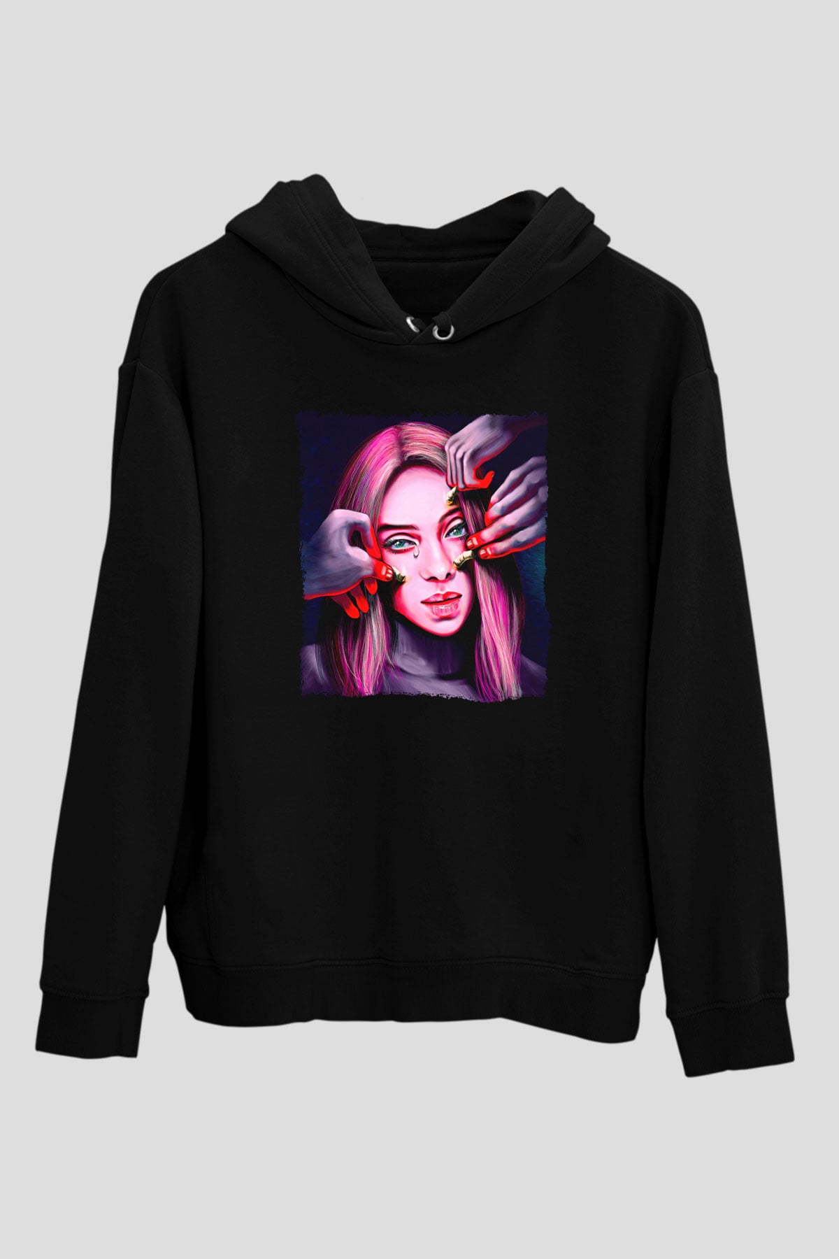 Billie Eilish Baskılı Unisex Siyah Hoodie