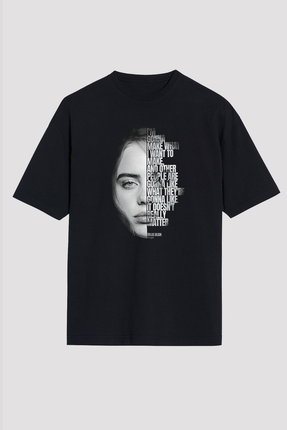 Billie Eilish Baskılı Unisex Siyah Oversize Tişört - Tshirt