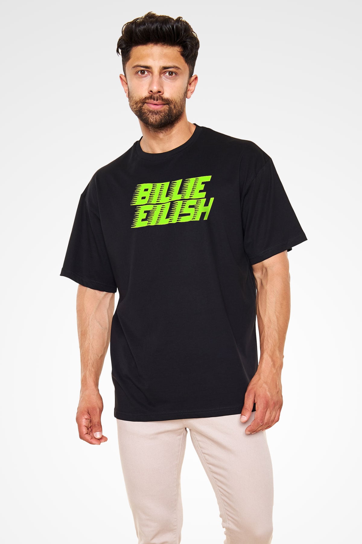 Billie Eilish Baskılı Unisex Siyah Oversize Tişört - Tshirt