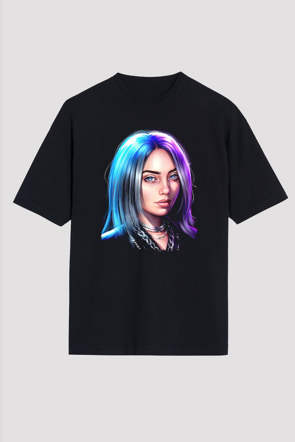 Billie Eilish Baskılı Unisex Siyah Oversize Tişört - Tshirt