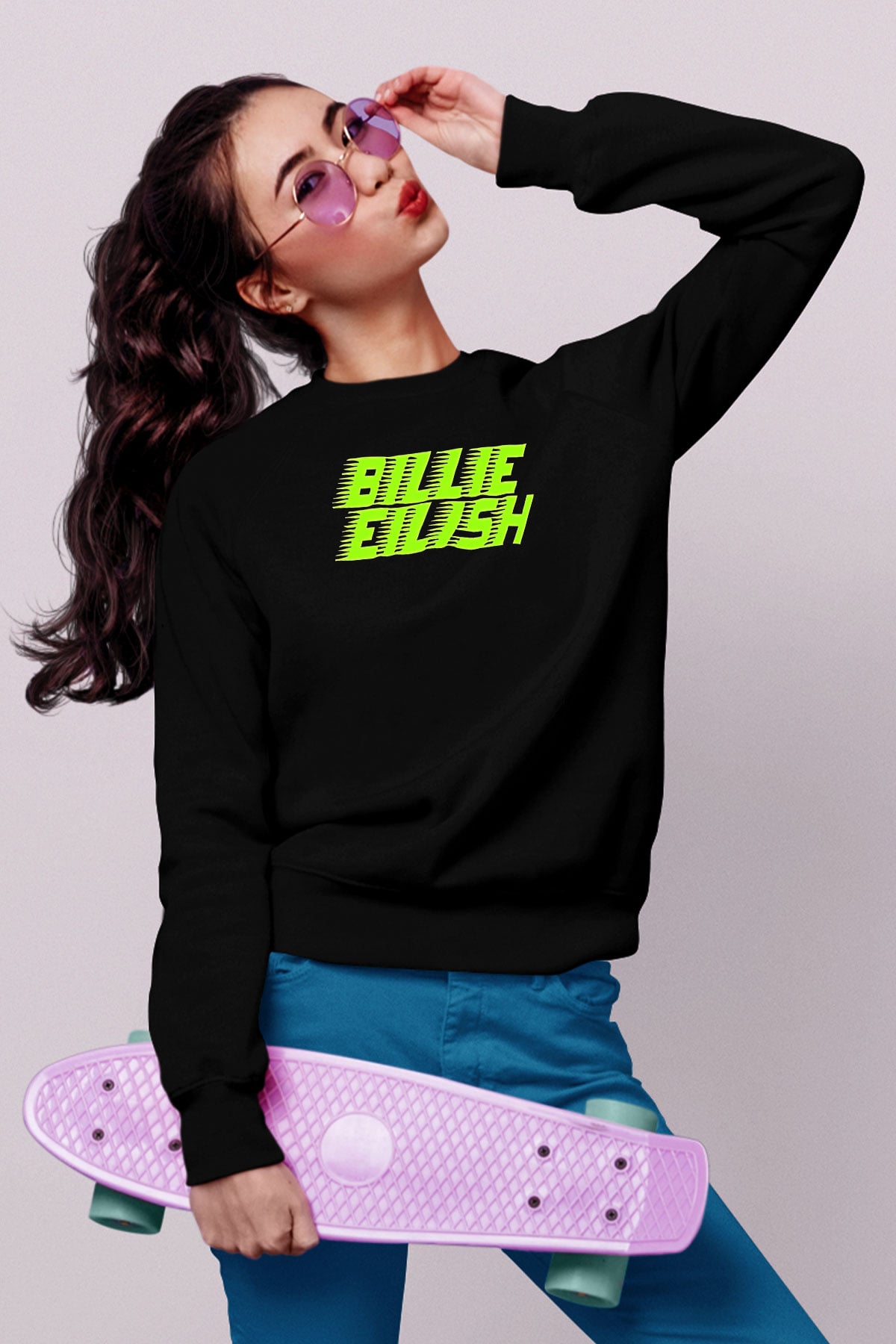 Billie Eilish Baskılı Unisex Siyah Sweatshirt