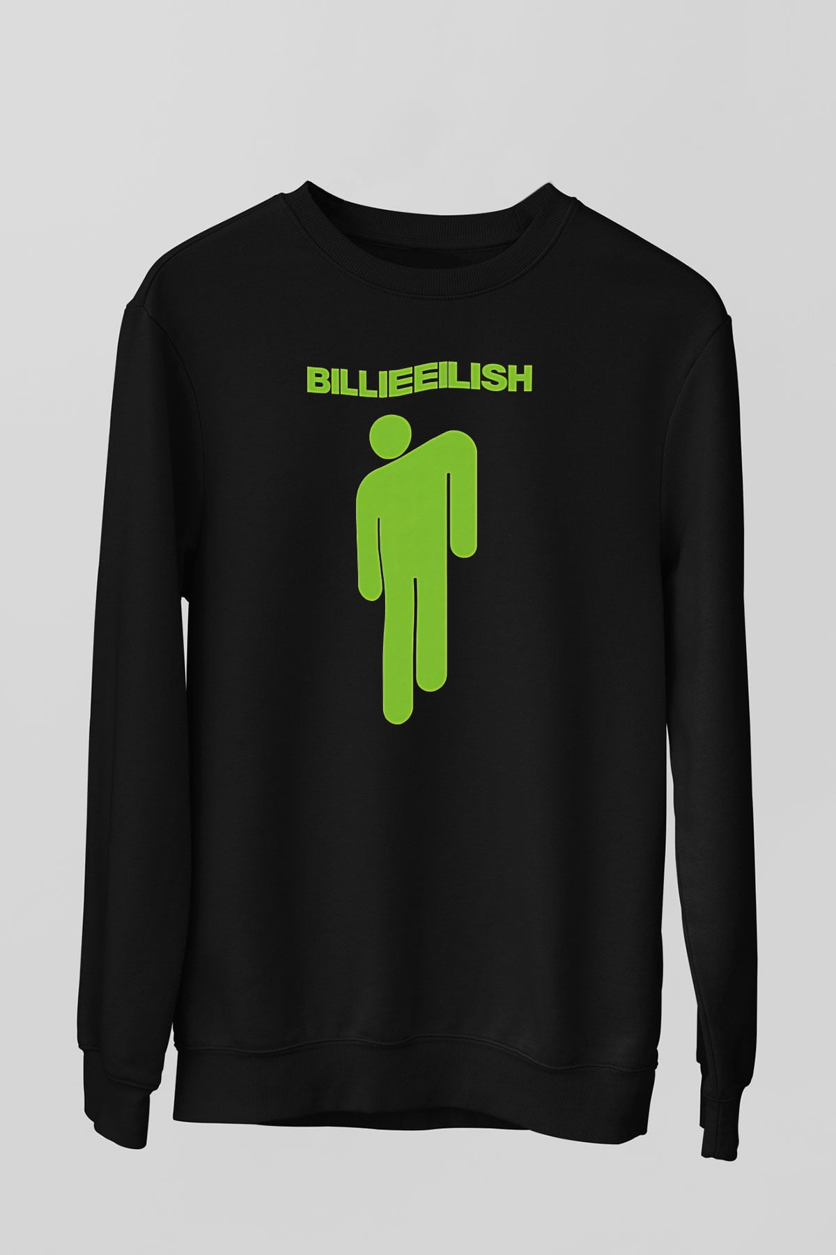 Billie Eilish Baskılı Unisex Siyah Sweatshirt