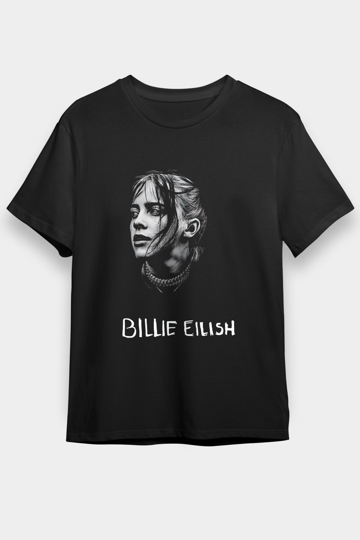 Billie Eilish Baskılı Unisex Siyah Tişört - Tshirt
