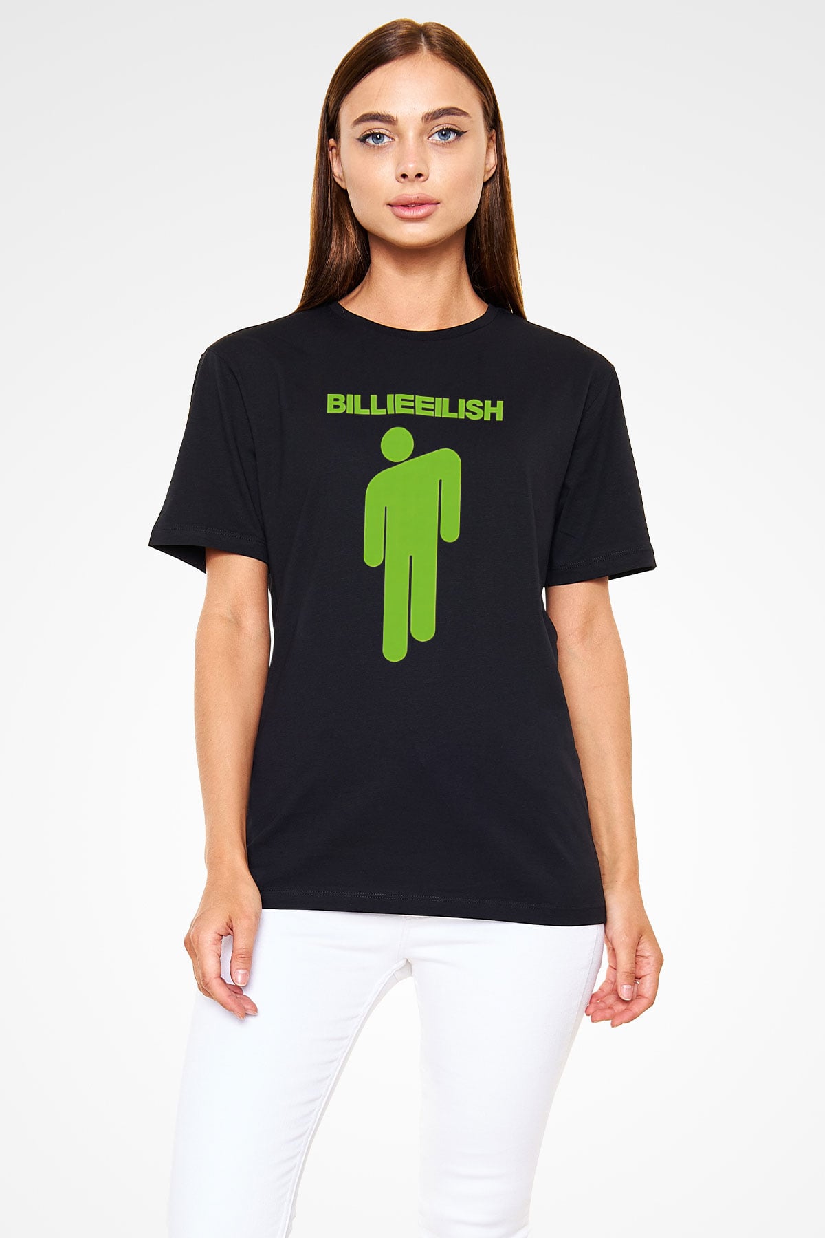 Billie Eilish Baskılı Unisex Siyah Tişört - Tshirt