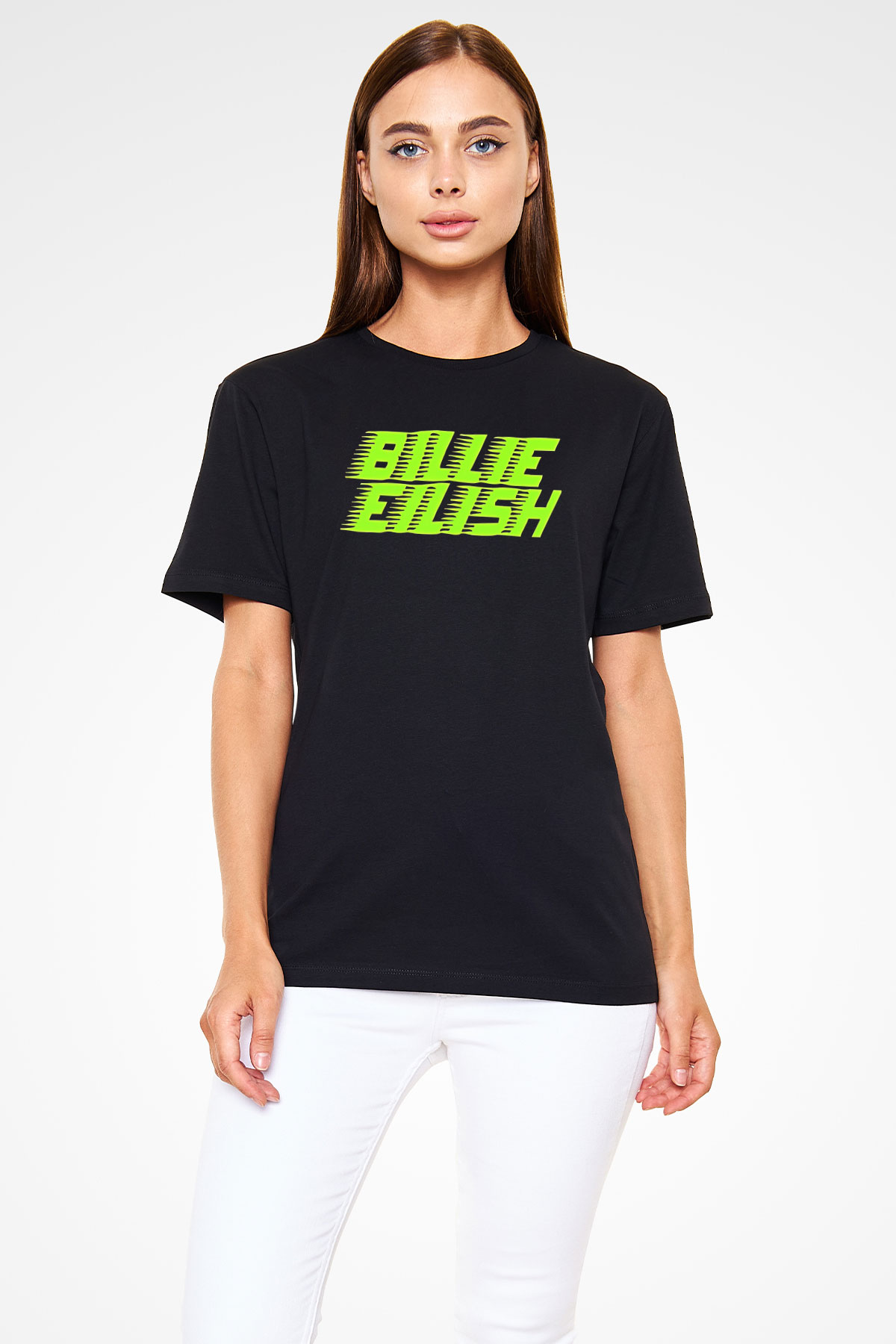 Billie Eilish Baskılı Unisex Siyah Tişört - Tshirt