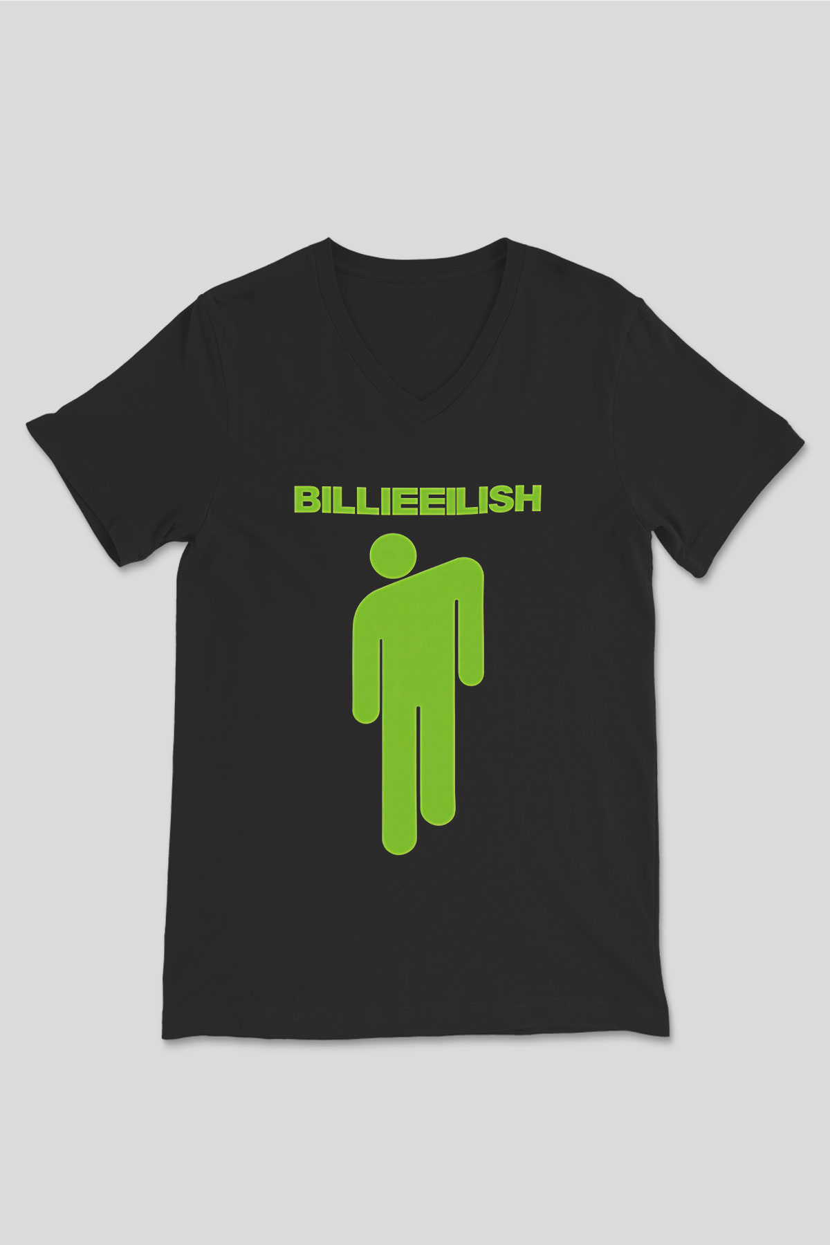 Billie Eilish Baskılı Unisex Siyah V Yaka Tişört - Tshirt