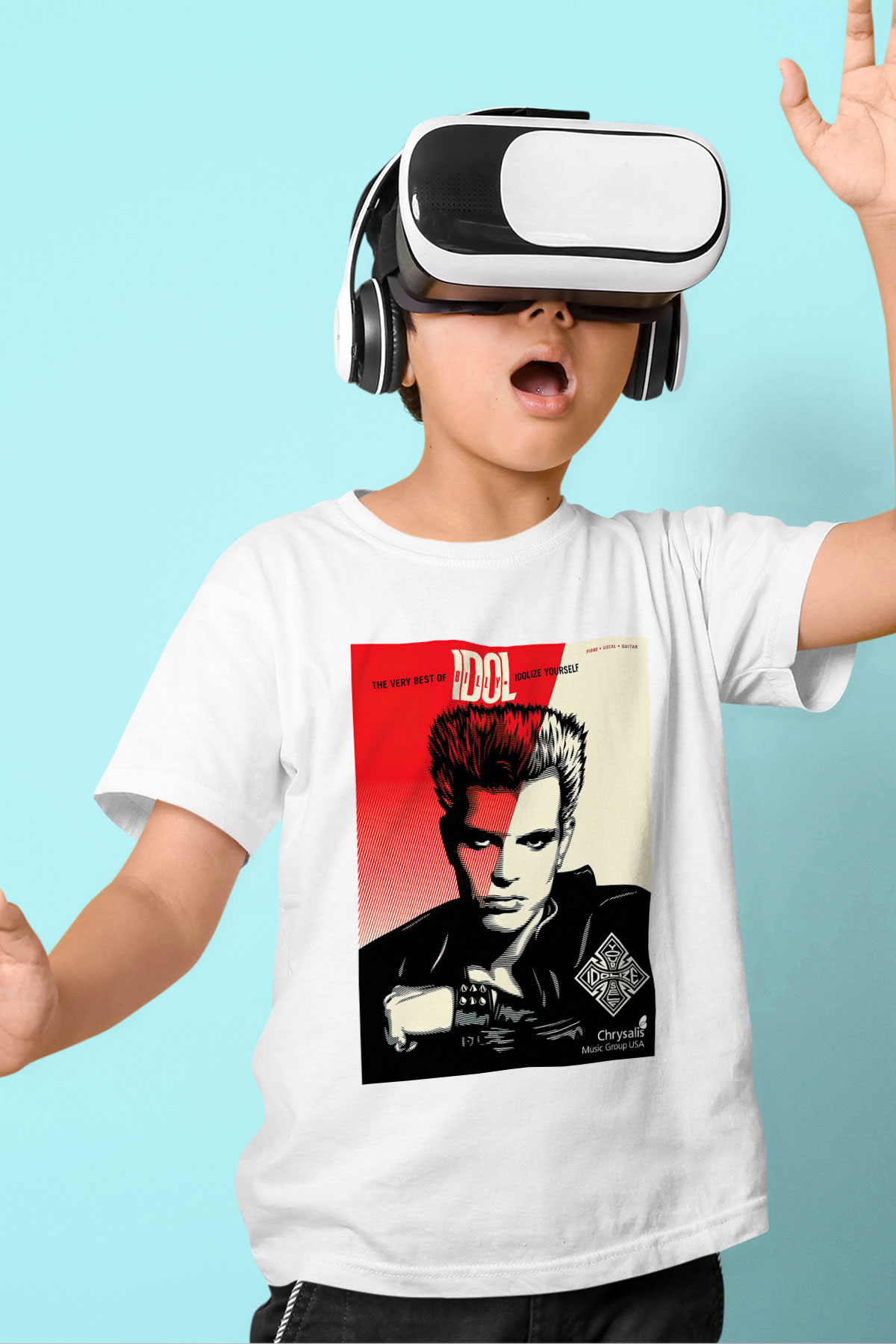 Billy Idol Baskılı Beyaz Unisex Çocuk Tişört