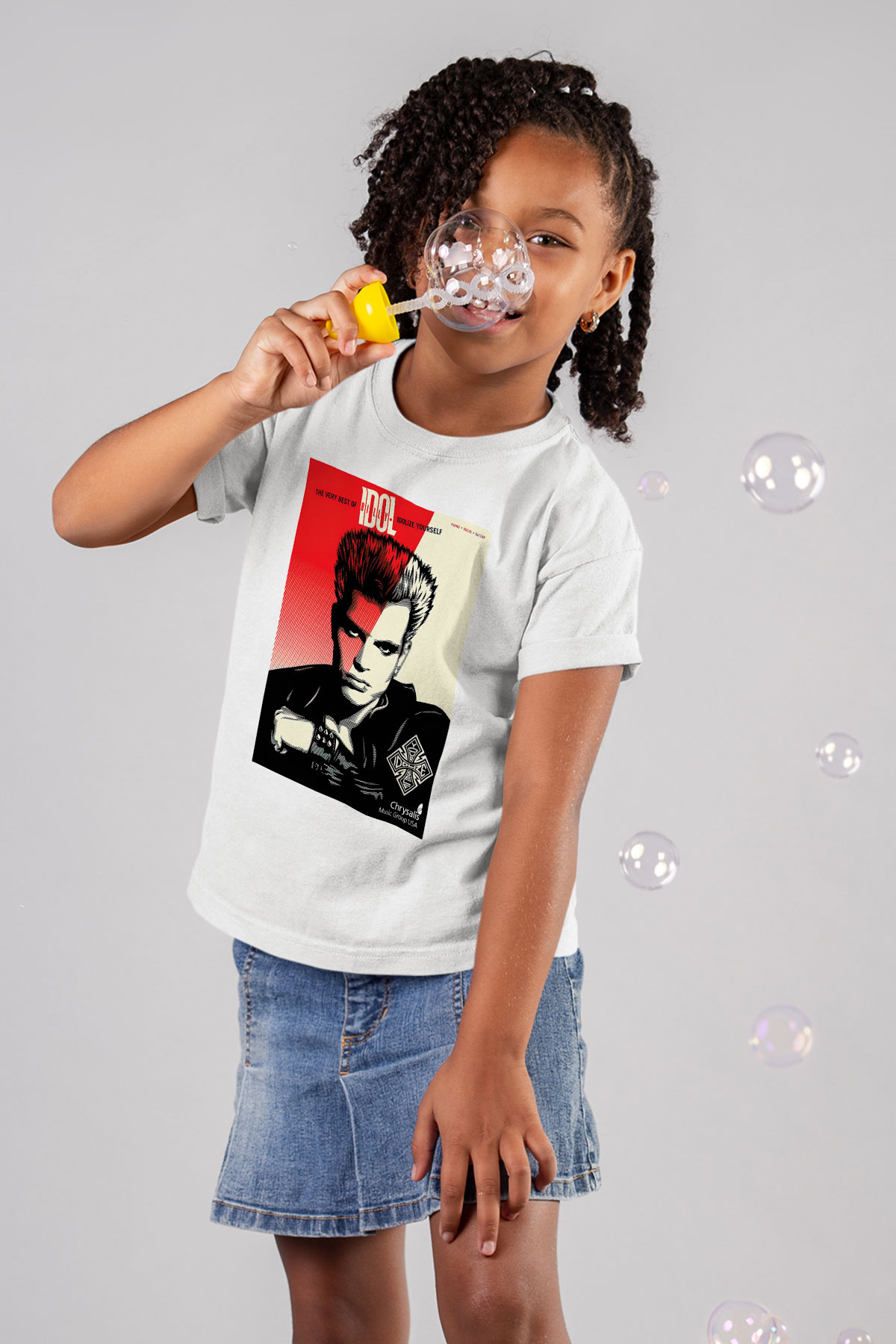 Billy Idol Baskılı Beyaz Unisex Çocuk Tişört