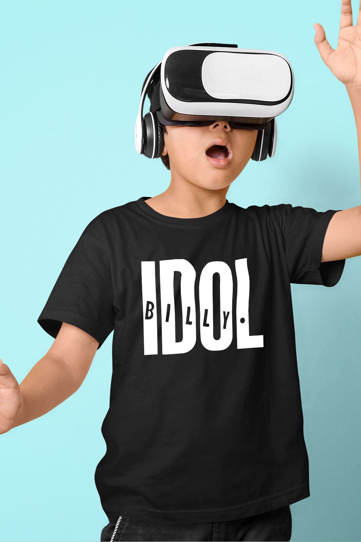 Billy Idol Baskılı Siyah Unisex Çocuk Tişört
