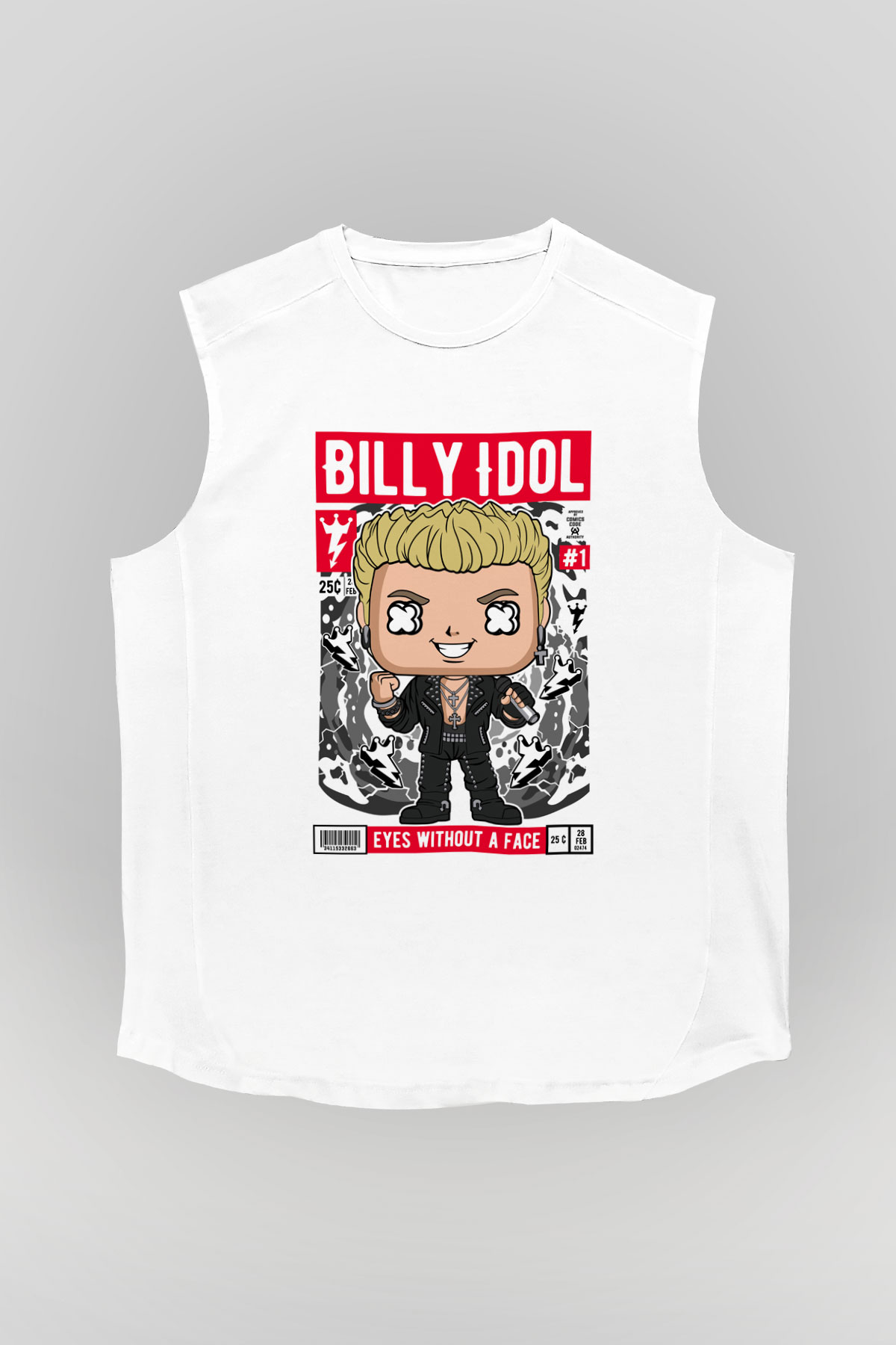 Billy Idol Baskılı Unisex Beyaz Kolsuz Tişört
