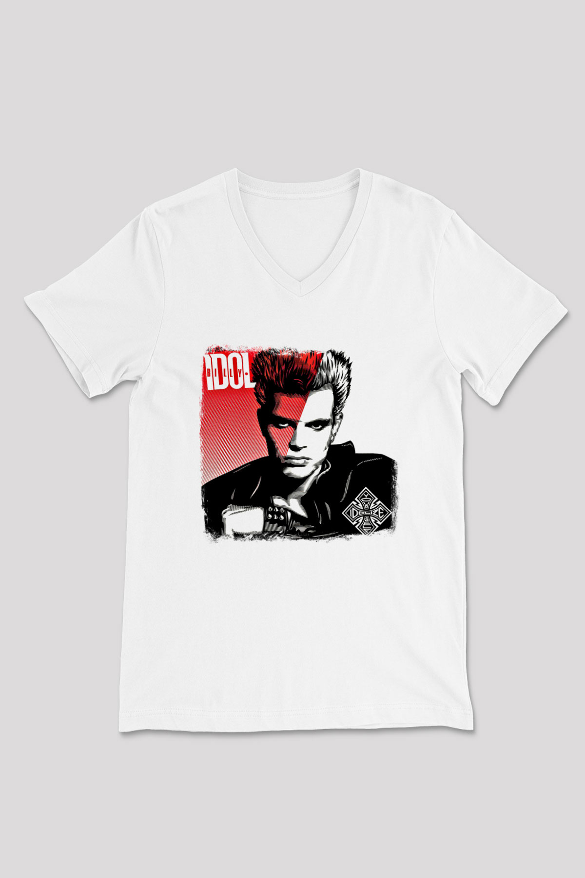 Billy Idol Baskılı Unisex Beyaz V Yaka Tişört