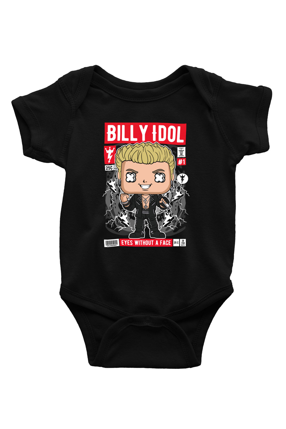 Billy Idol Baskılı Unisex Siyah Bebek Body - Zıbın