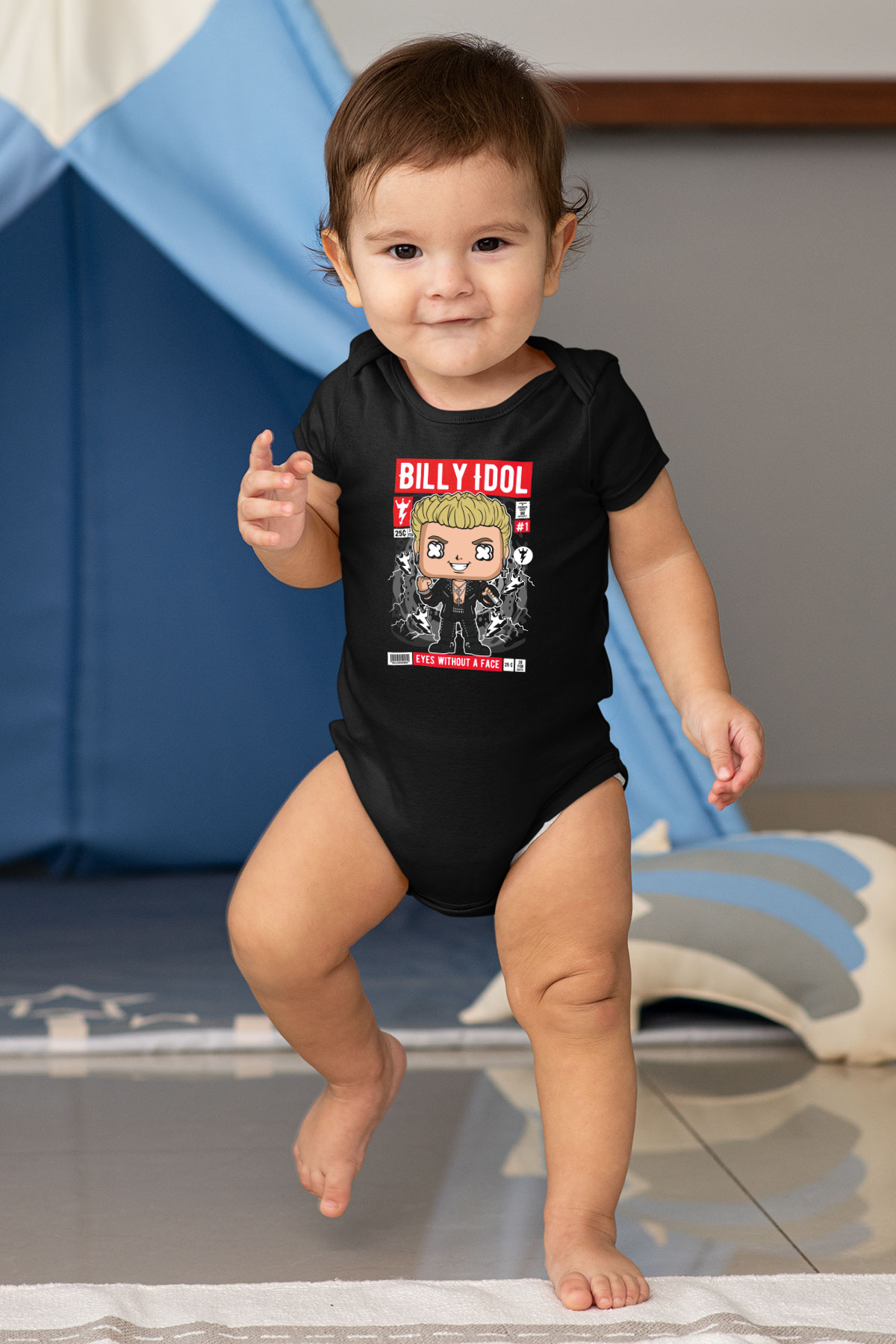 Billy Idol Baskılı Unisex Siyah Bebek Body - Zıbın