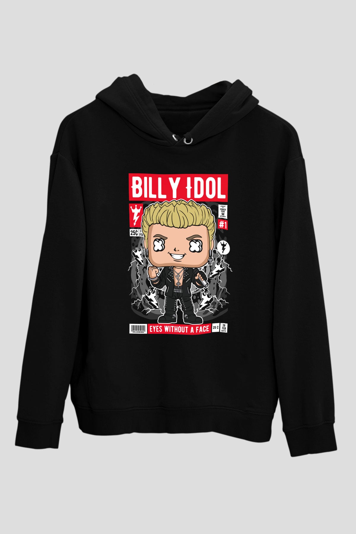 Billy Idol Baskılı Unisex Siyah Hoodie