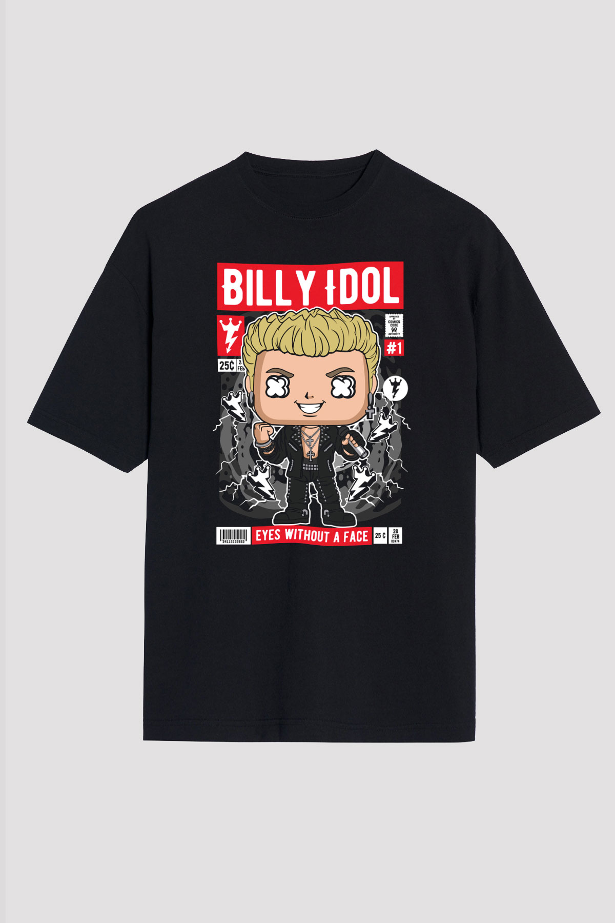 Billy Idol Baskılı Unisex Siyah Oversize Tişört