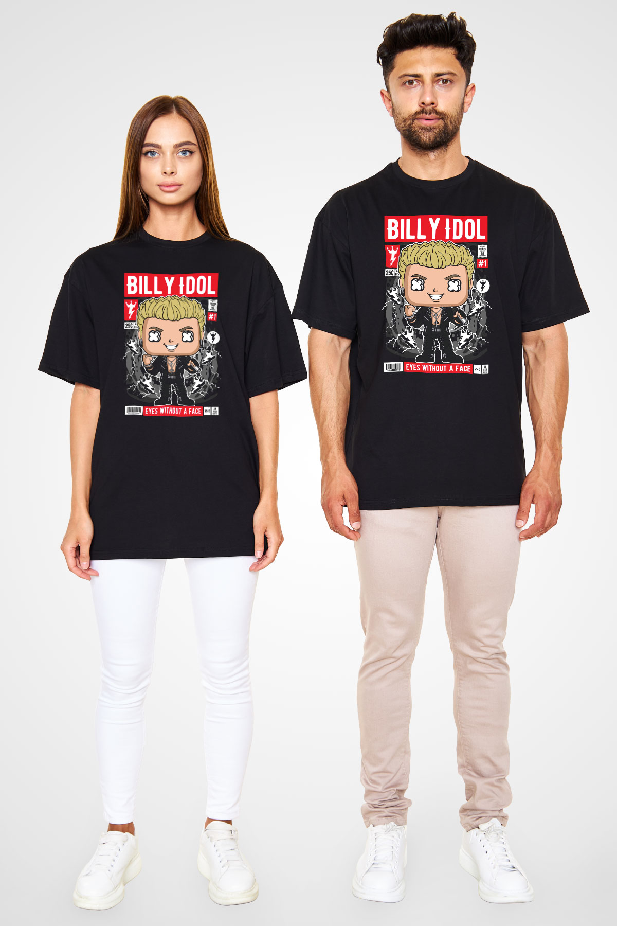 Billy Idol Baskılı Unisex Siyah Oversize Tişört