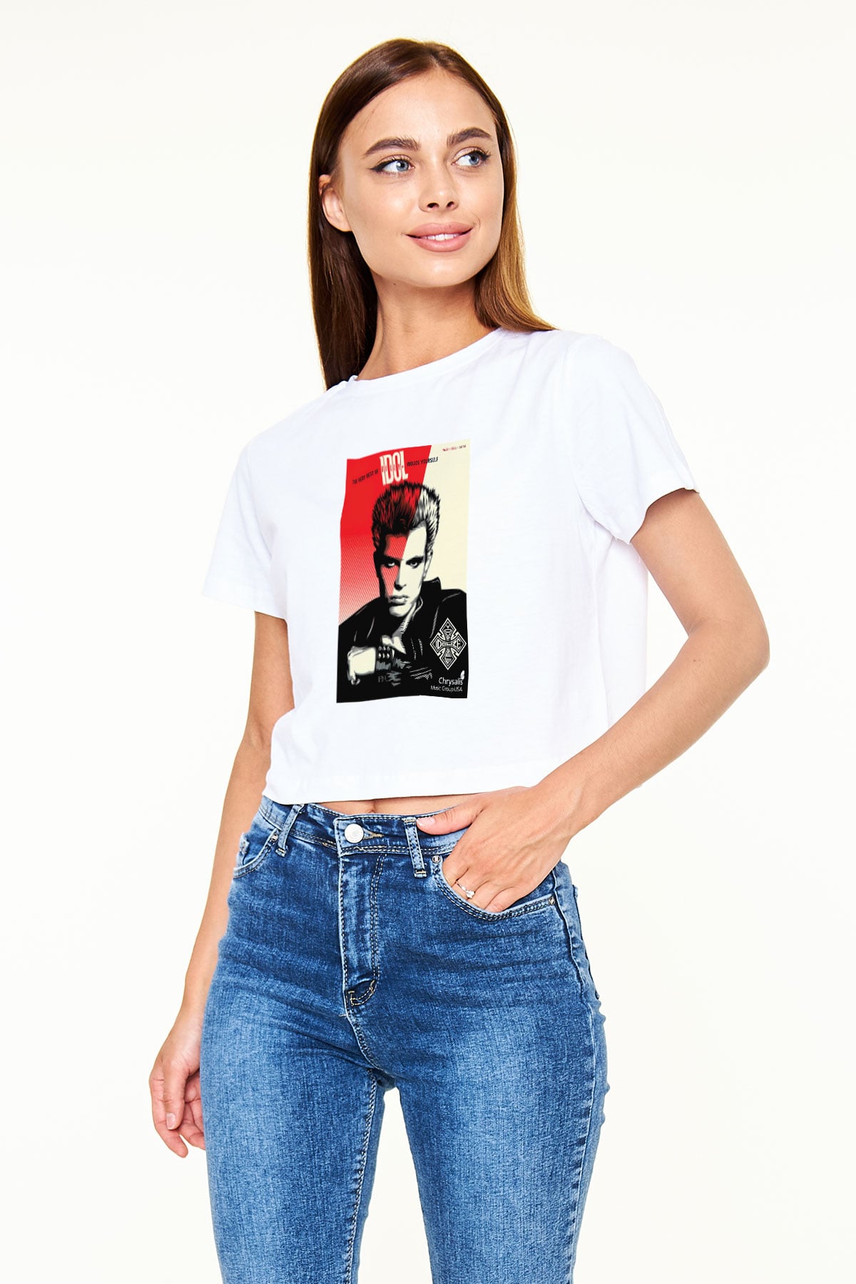 Billy Idol Beyaz Croptop Tişört