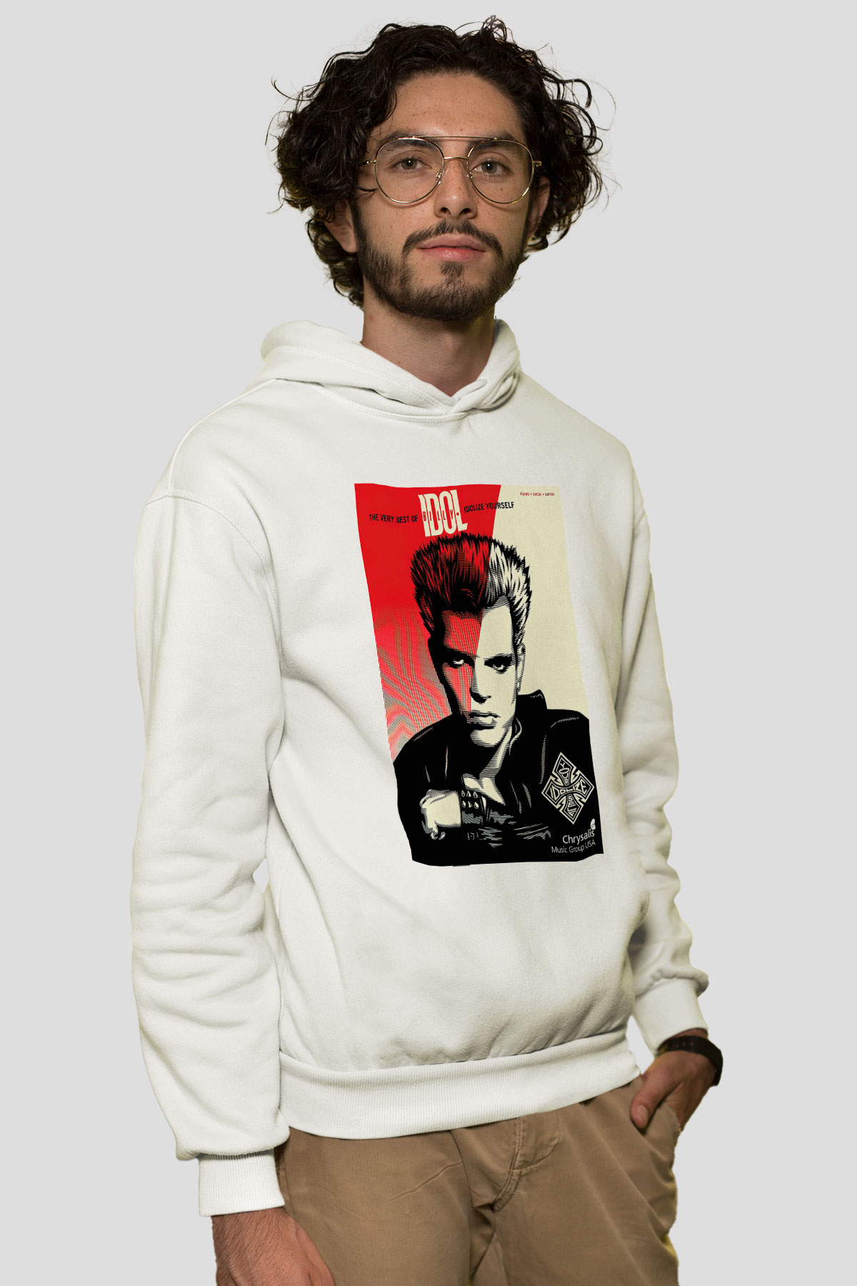 Billy Idol Beyaz Unisex Kapşonlu Sweatshirt