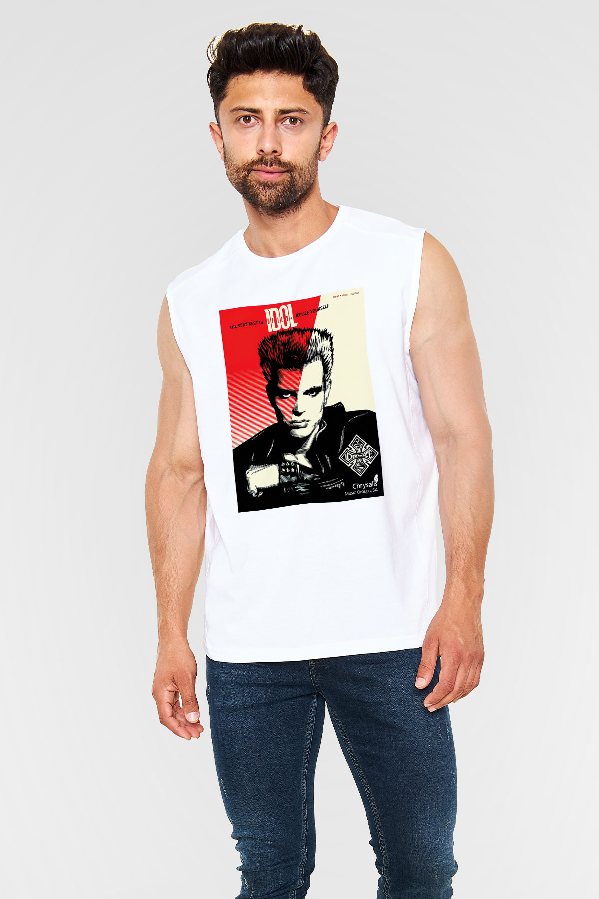 Billy Idol Beyaz Unisex Kolsuz Tişört