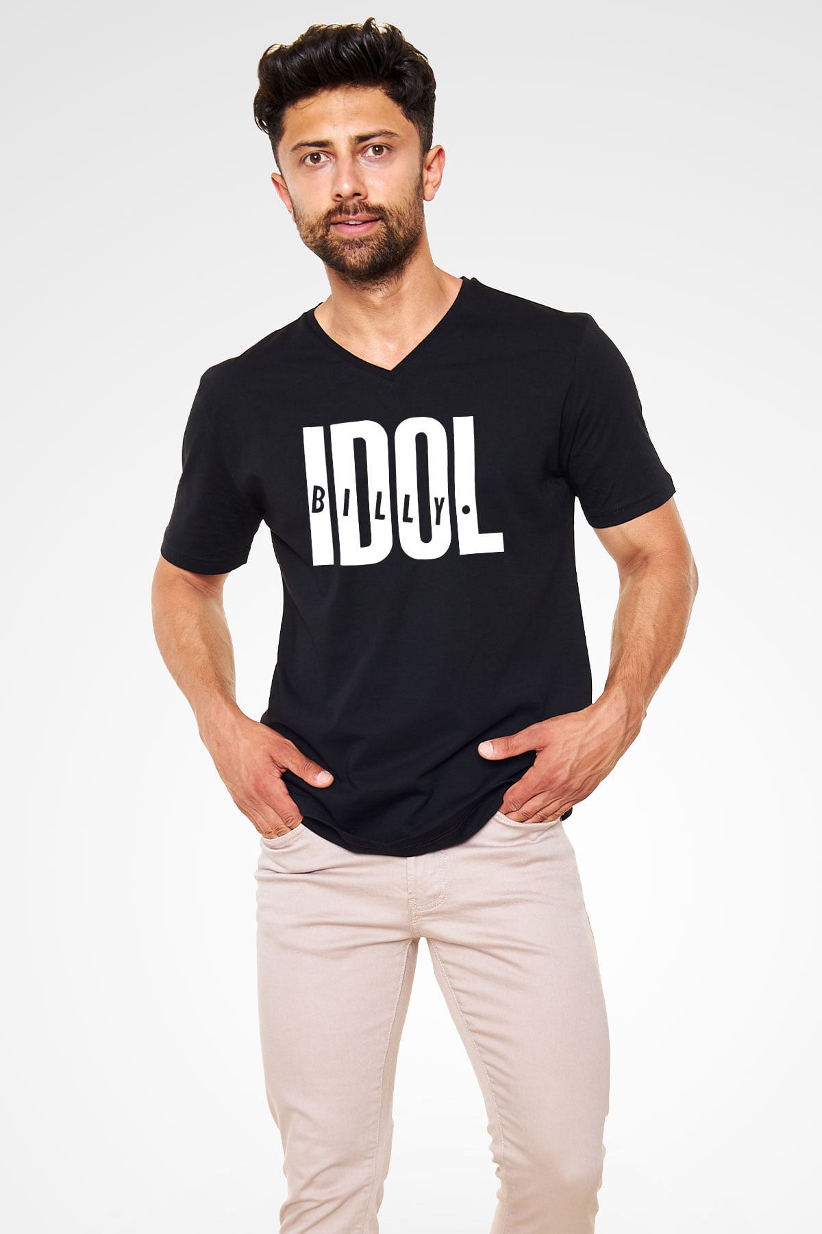 Billy Idol Siyah Unisex V Yaka Tişört T-Shirt