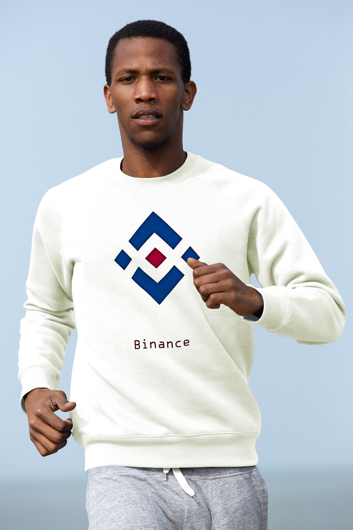 Binance Baskılı Beyaz Unisex Sweatshirt
