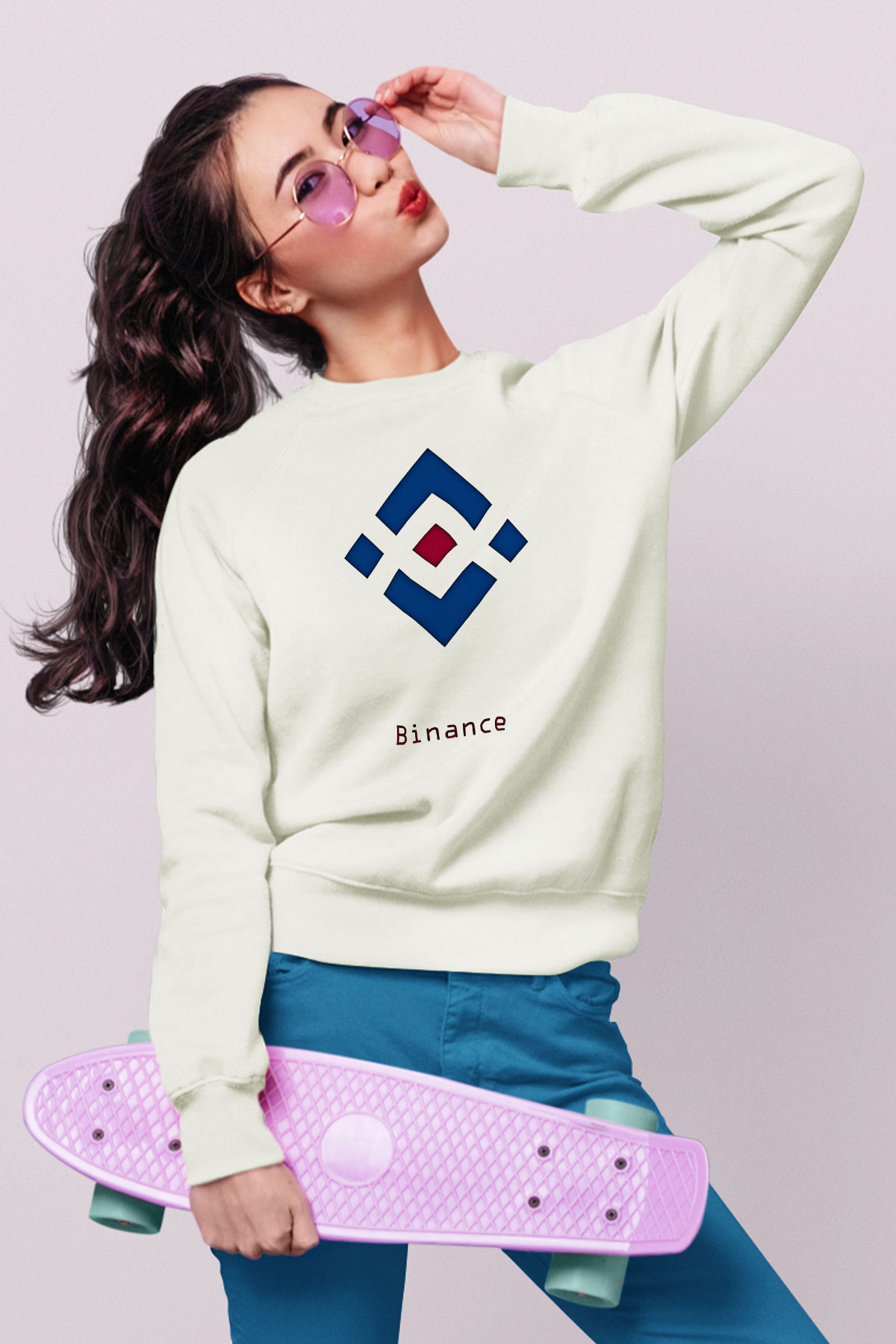 Binance Baskılı Beyaz Unisex Sweatshirt