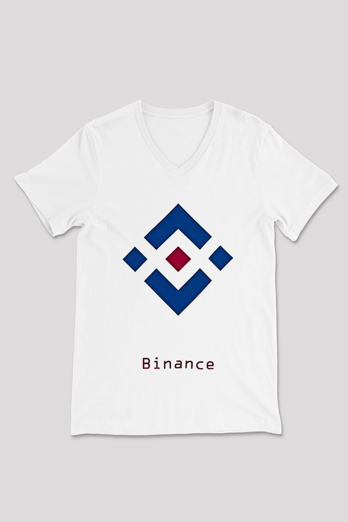 Binance Baskılı Beyaz Unisex V Yaka Tişört - Tshirt