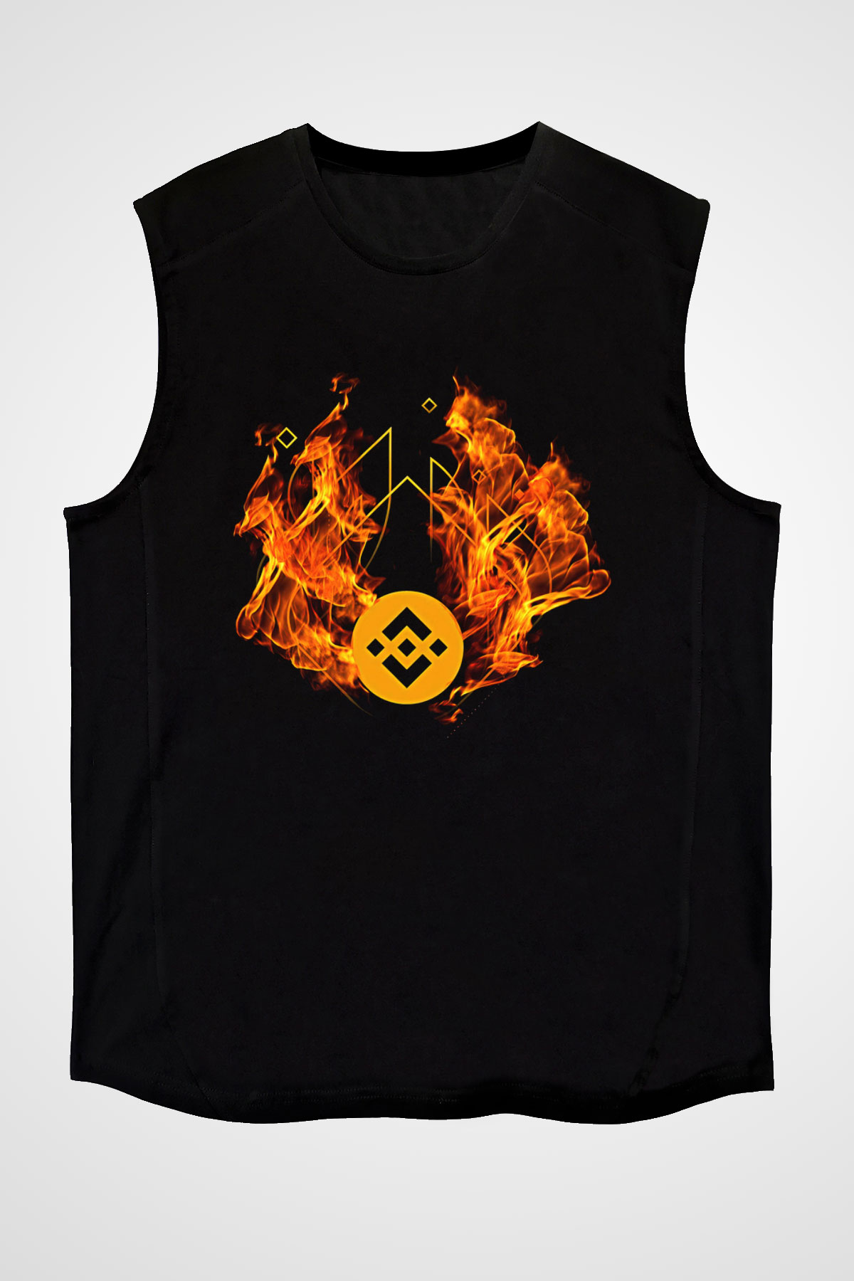 Binance Baskılı Unisex Siyah Kolsuz Tişört - Tshirt