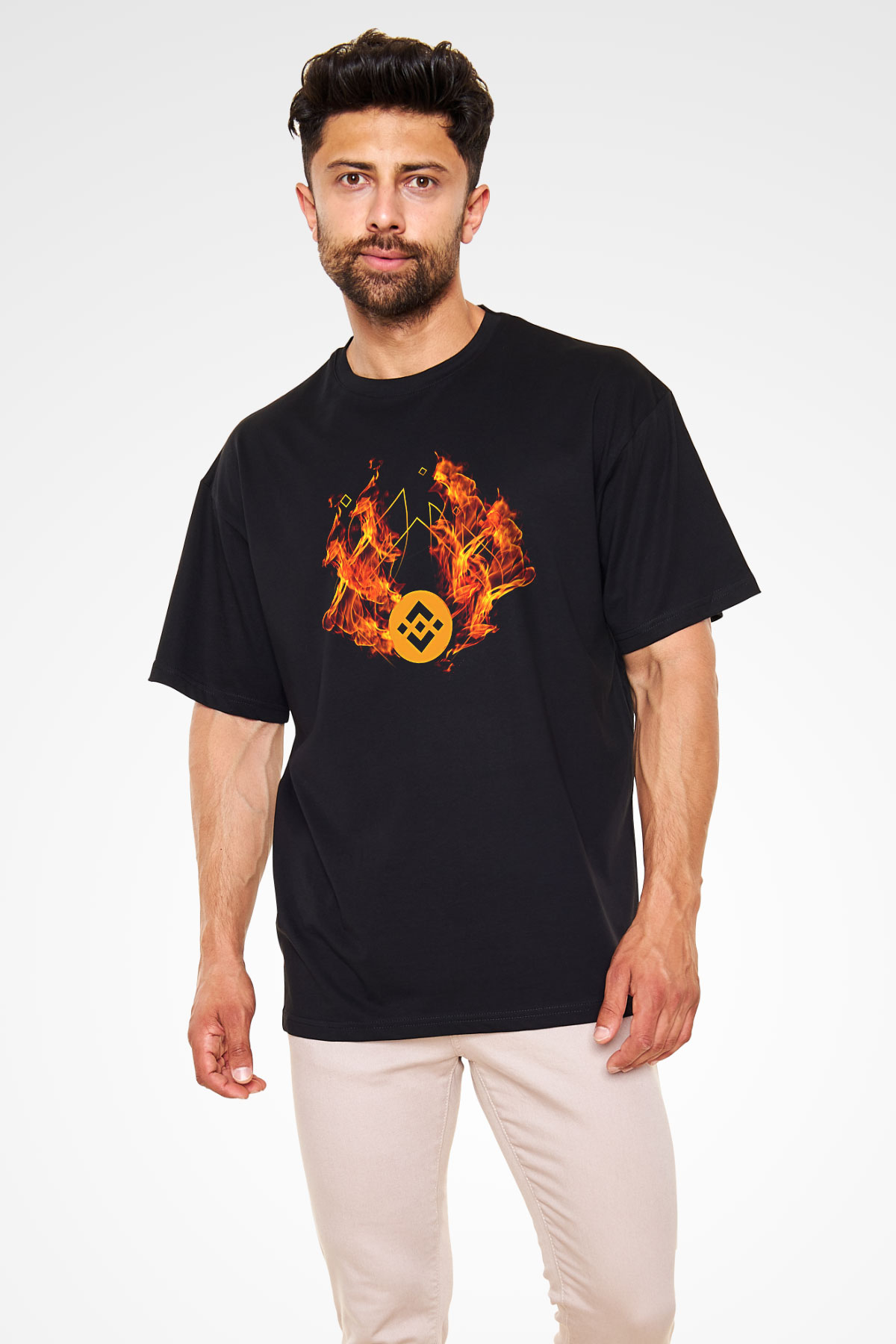 Binance Baskılı Unisex Siyah Oversize Tişört - Tshirt