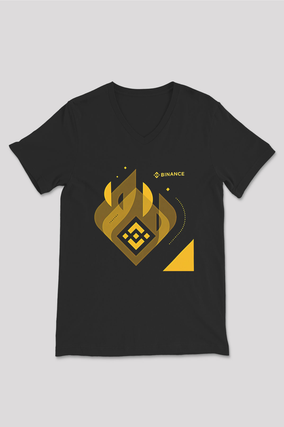 Binance Baskılı Unisex Siyah V Yaka Tişört - Tshirt