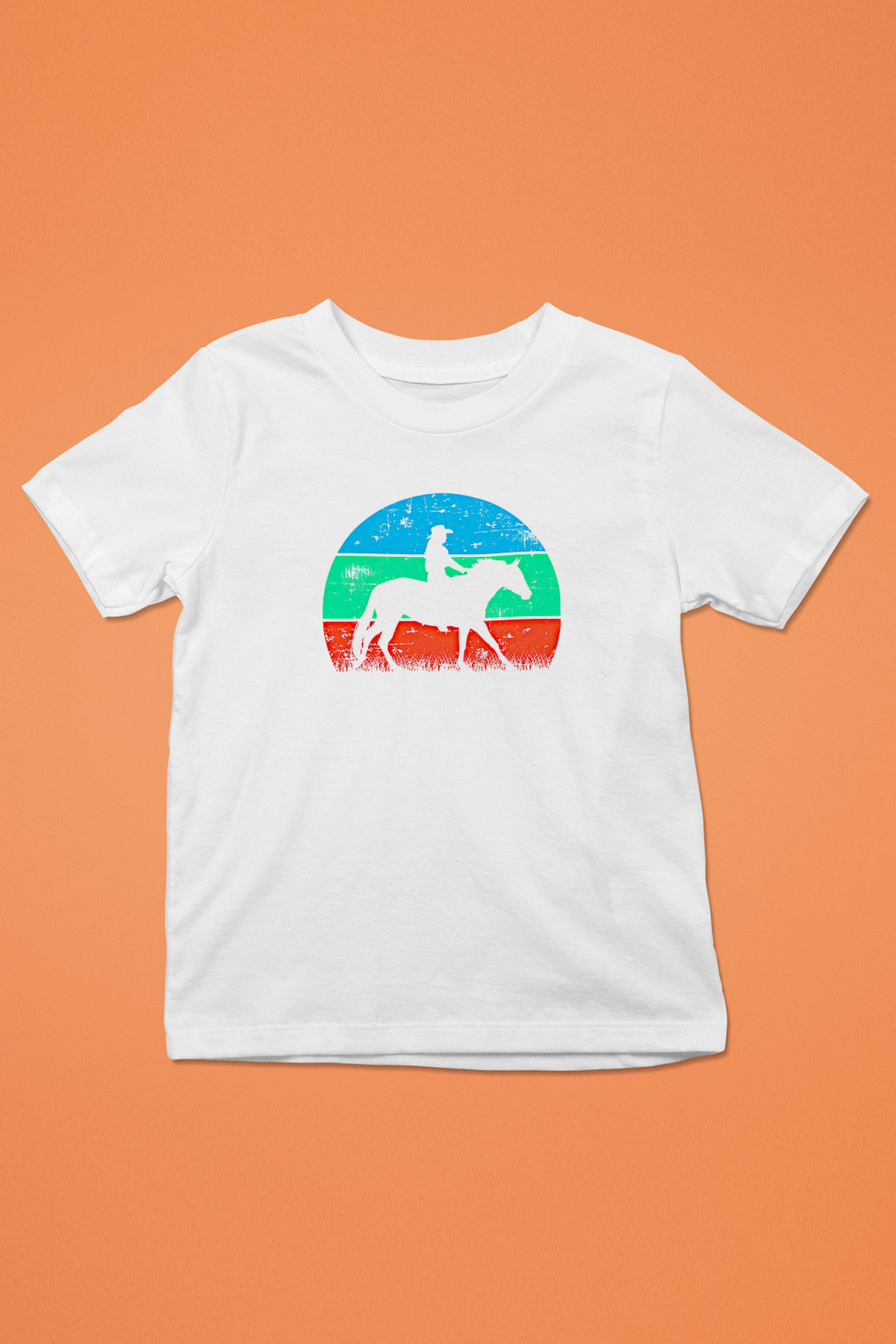 Binicilik Baskılı Unisex Beyaz Çocuk Tişört - Tshirt