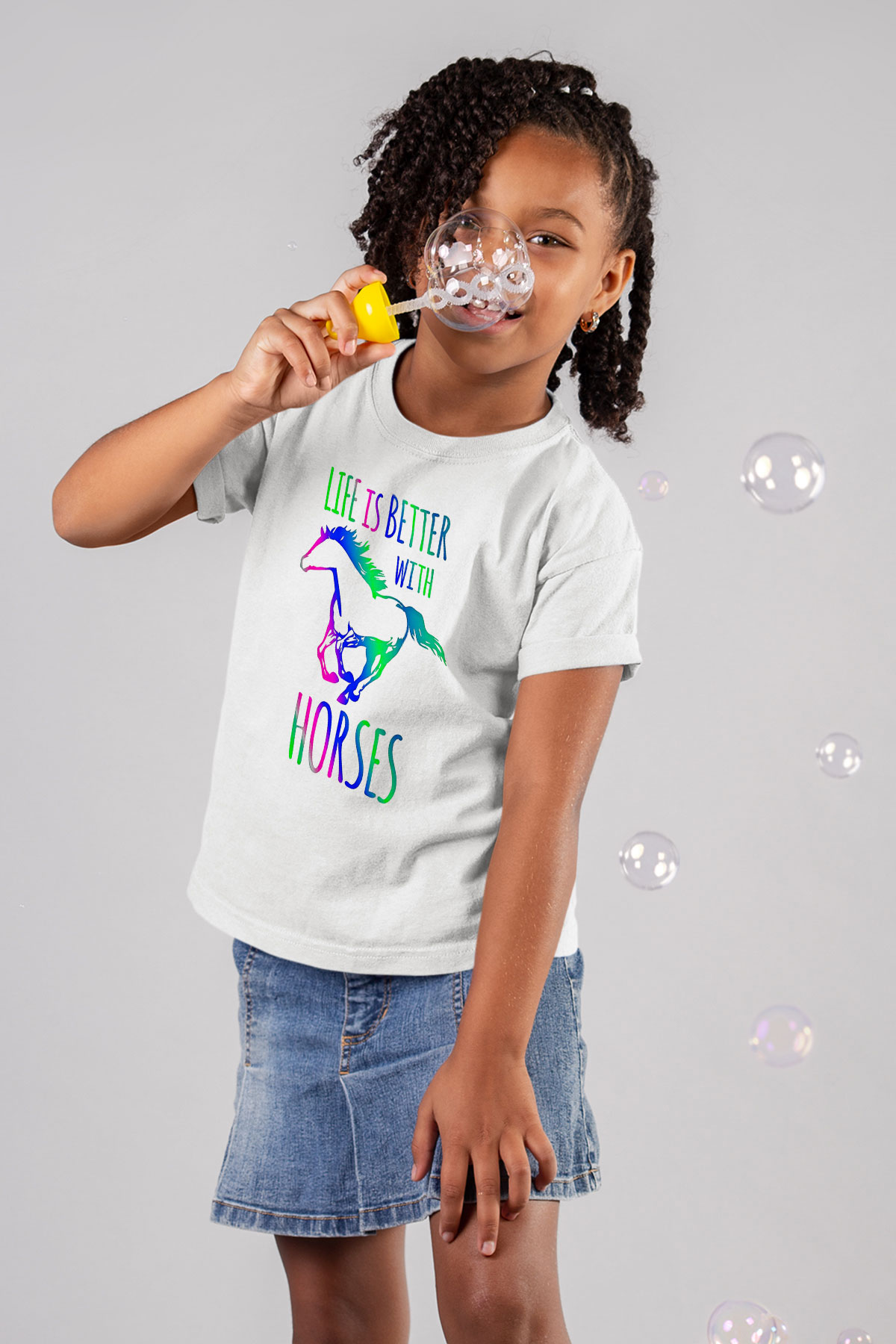 Binicilik Baskılı Unisex Beyaz Çocuk Tişört - Tshirt