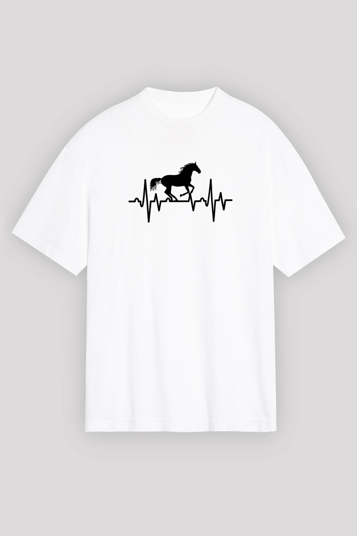 Binicilik Baskılı Unisex Beyaz Oversize Tişört - Tshirt