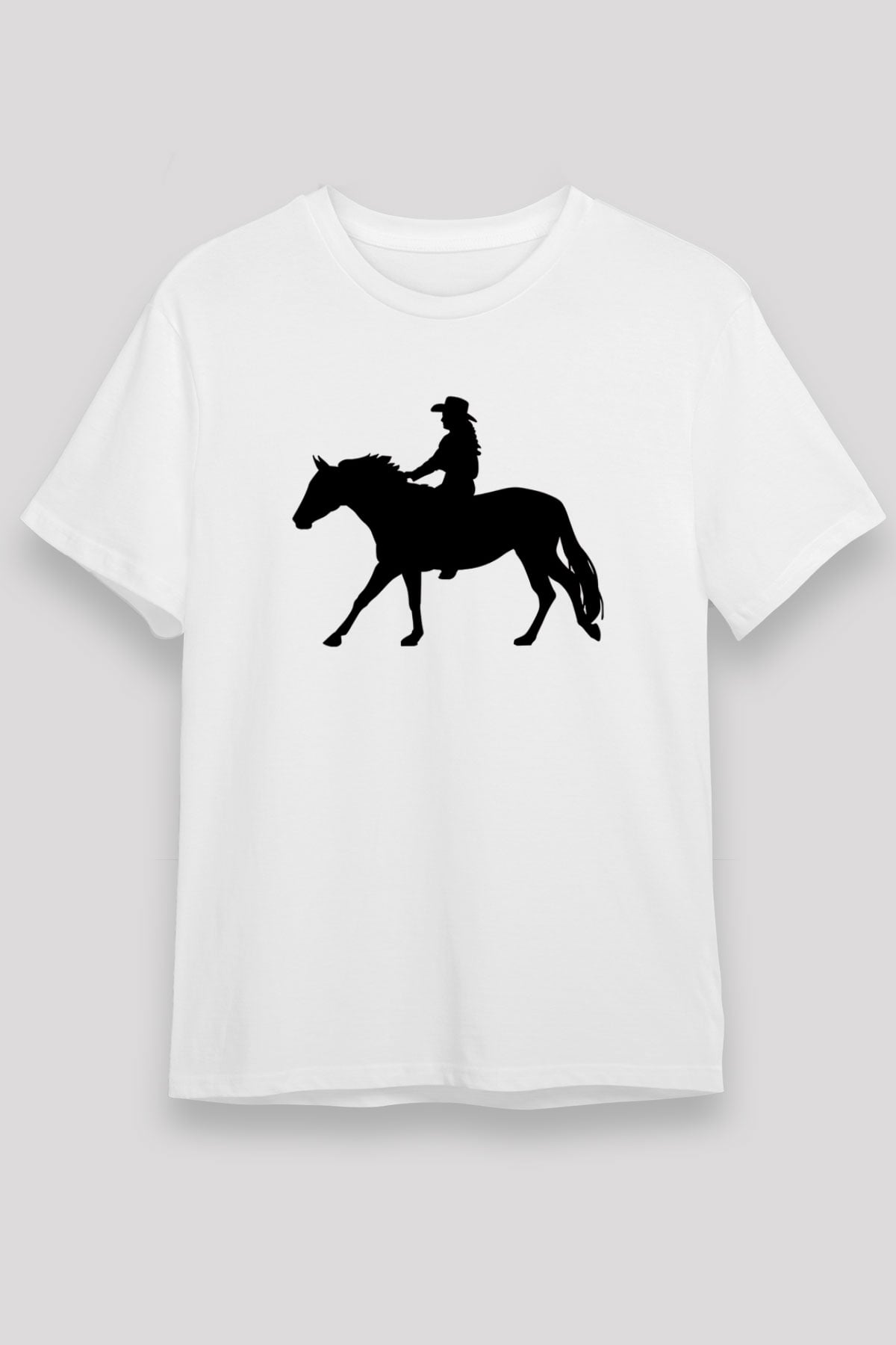 Binicilik Baskılı Unisex Beyaz Tişört - Tshirt