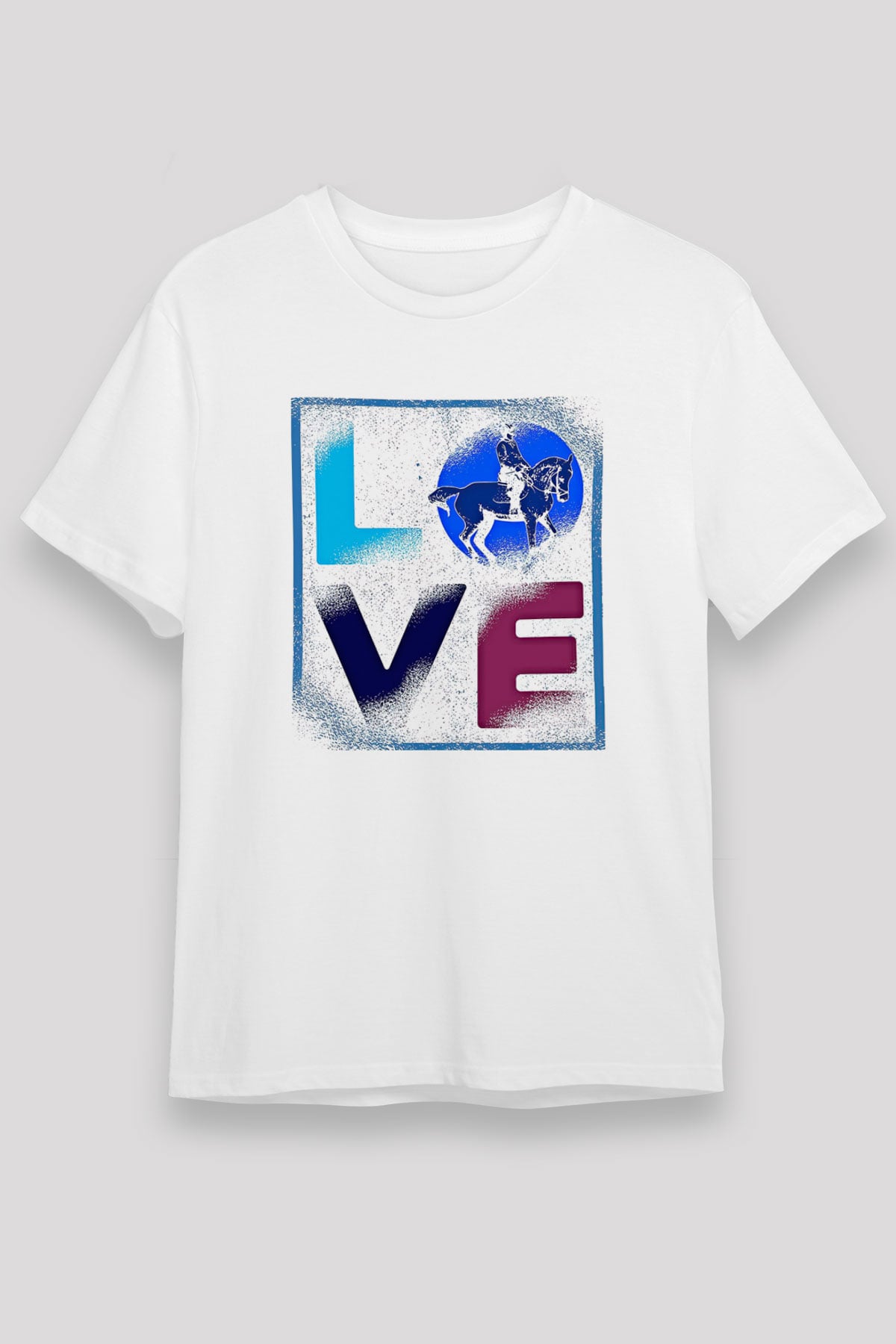 Binicilik Baskılı Unisex Beyaz Tişört - Tshirt