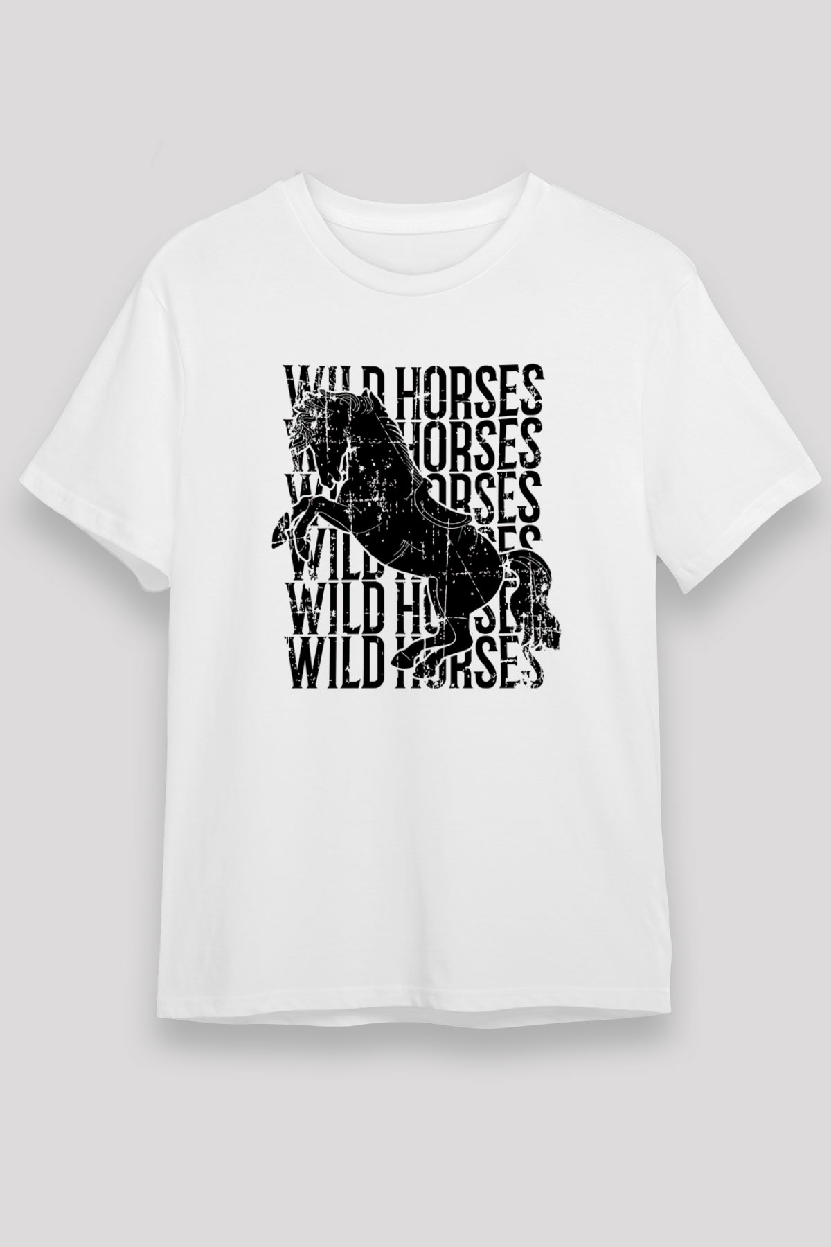 Binicilik Baskılı Unisex Beyaz Tişört - Tshirt