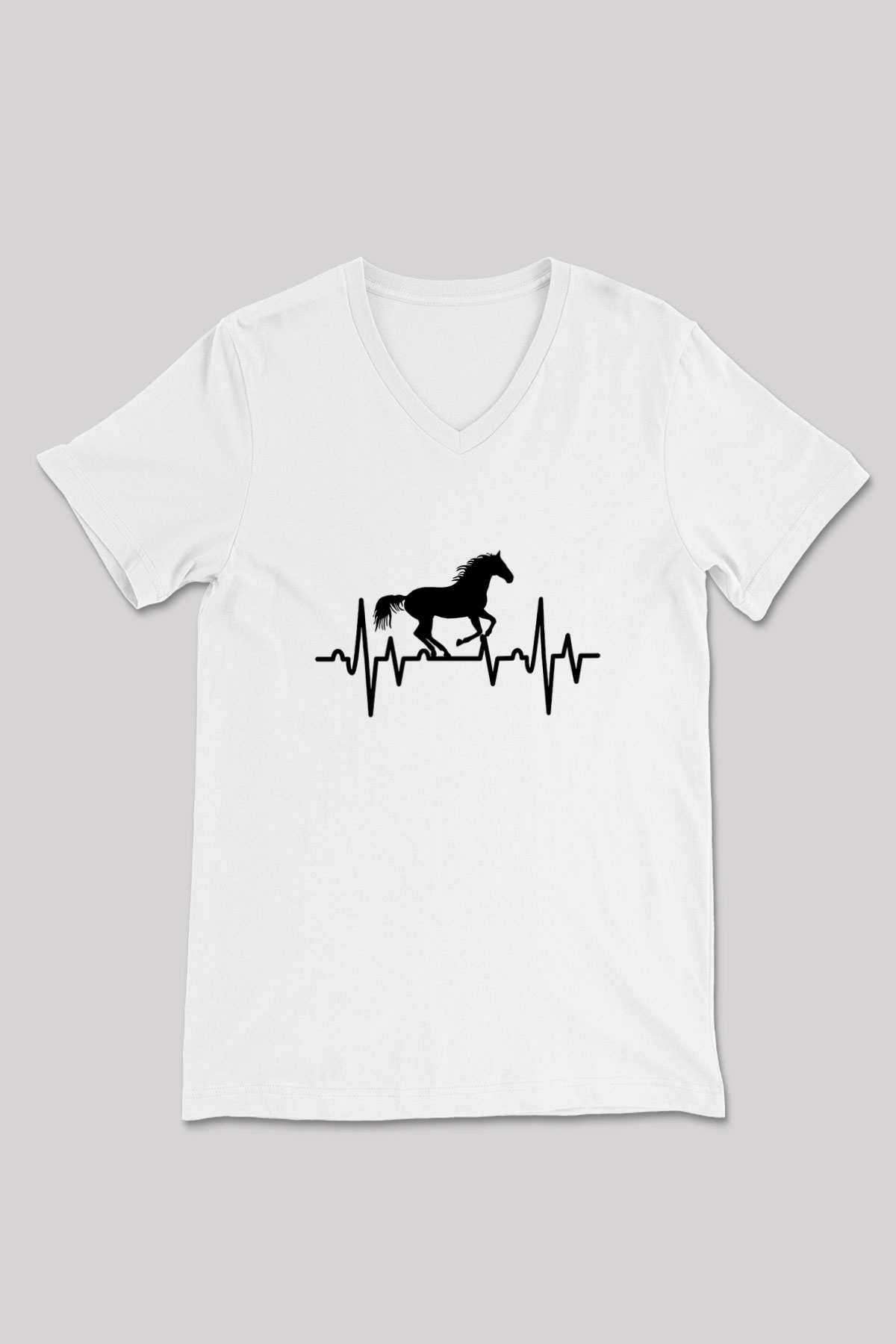 Binicilik Baskılı Unisex V Yaka Tişört - Tshirt