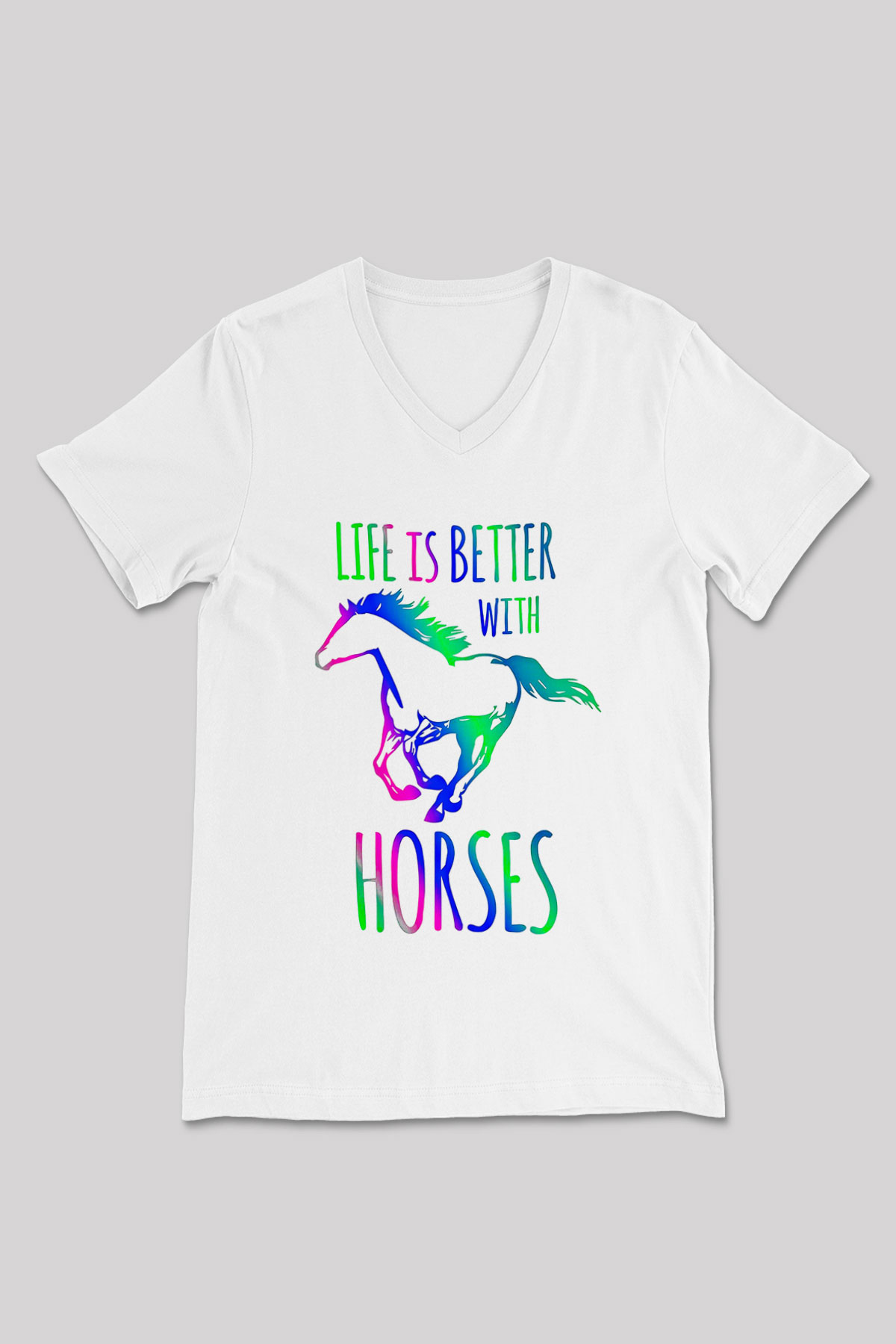 Binicilik Baskılı Unisex V Yaka Tişört - Tshirt