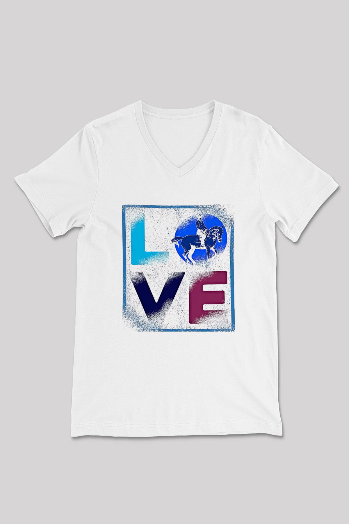 Binicilik Baskılı Unisex V Yaka Tişört - Tshirt