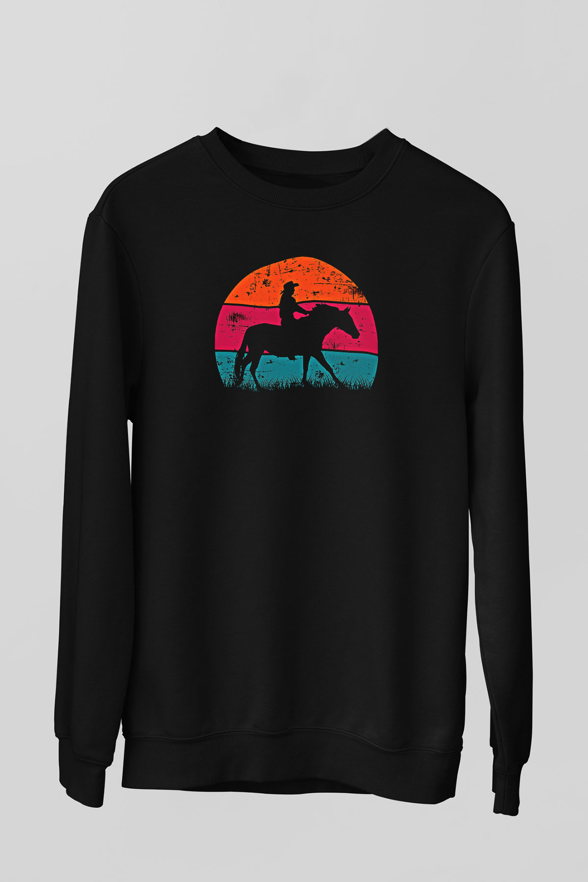 Binicilik - Riding Baskılı Unisex Siyah Sweatshirt