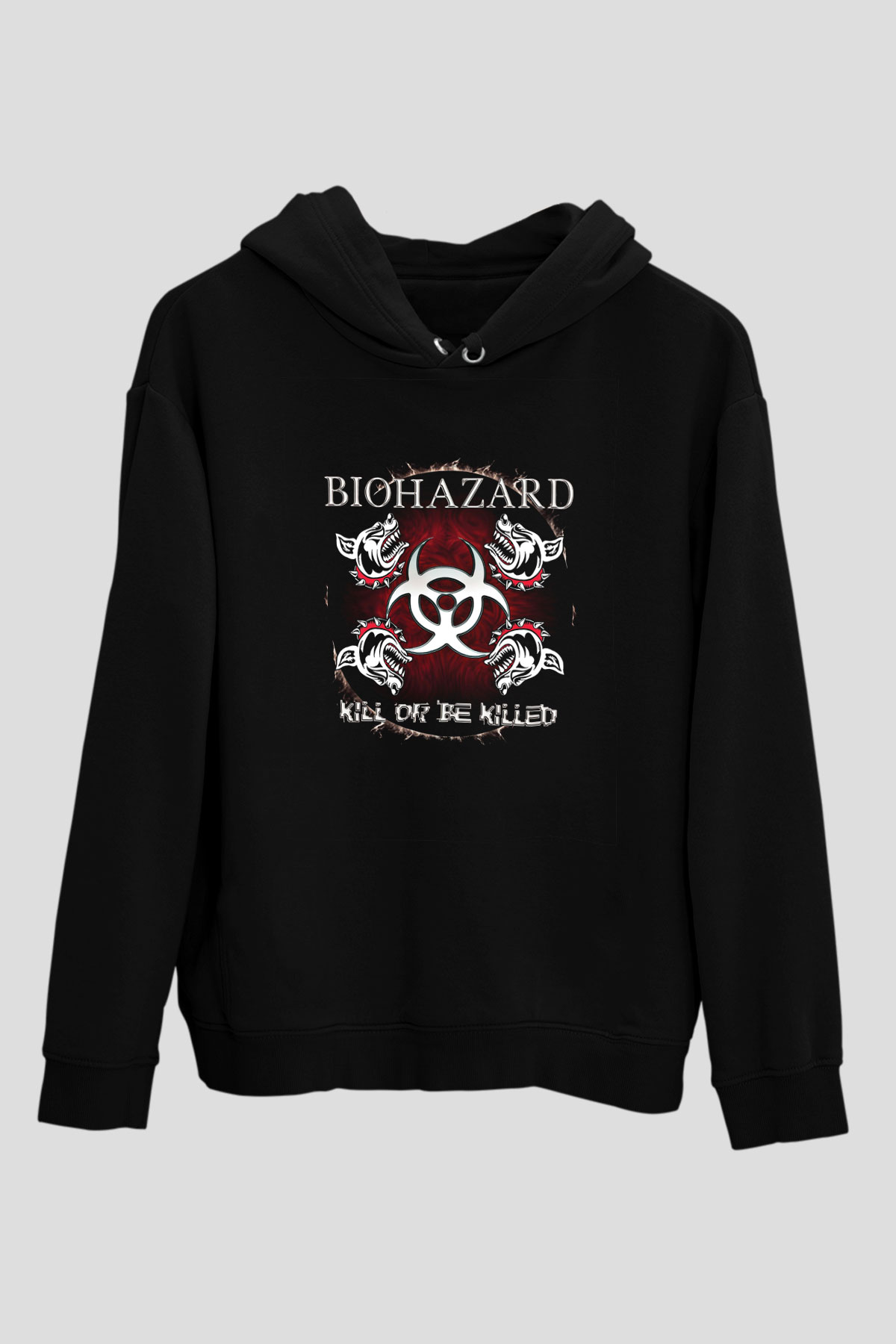 Biohazard Baskılı Unisex Siyah Hoodie