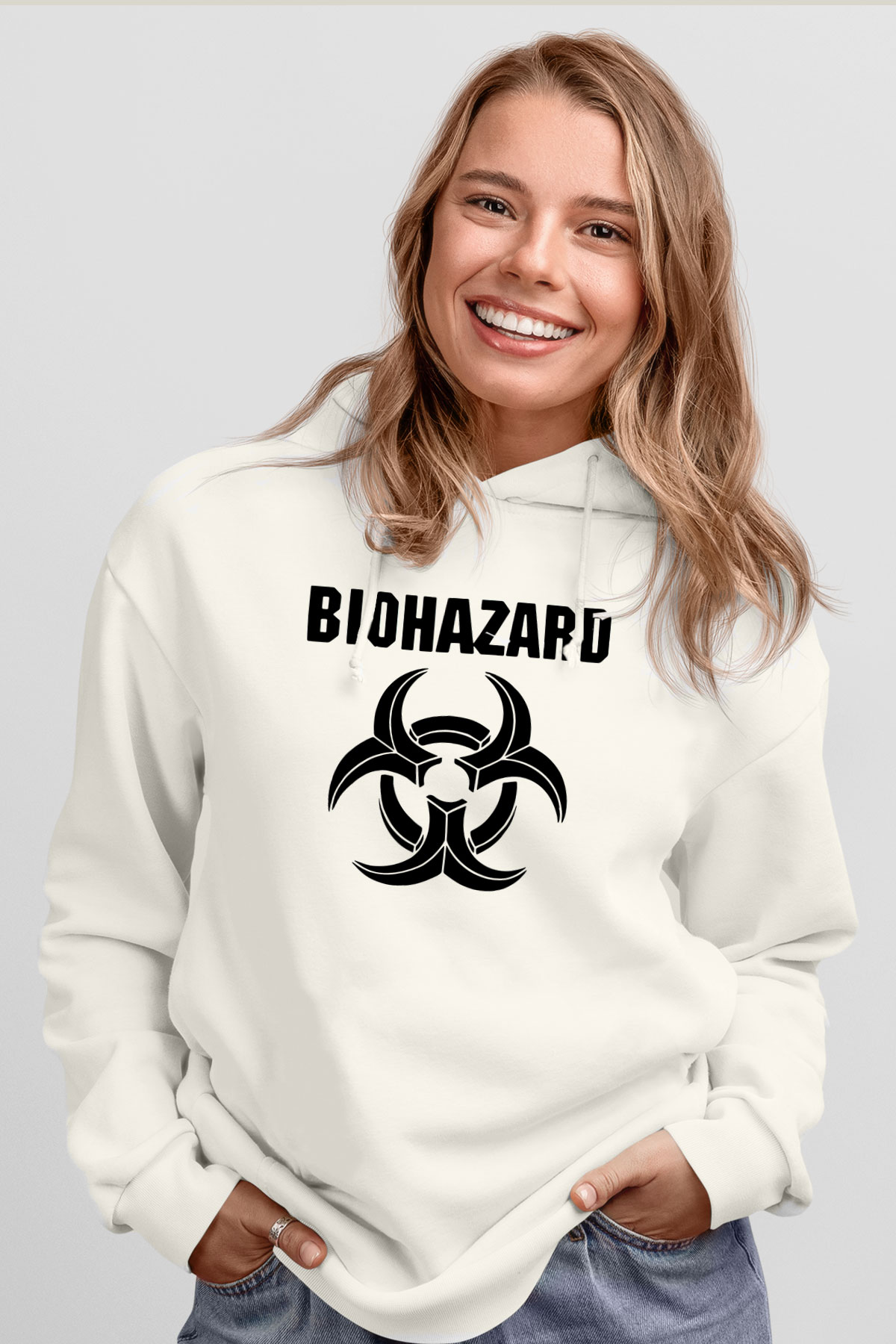 Biohazard Beyaz Unisex Kapşonlu Sweatshirt