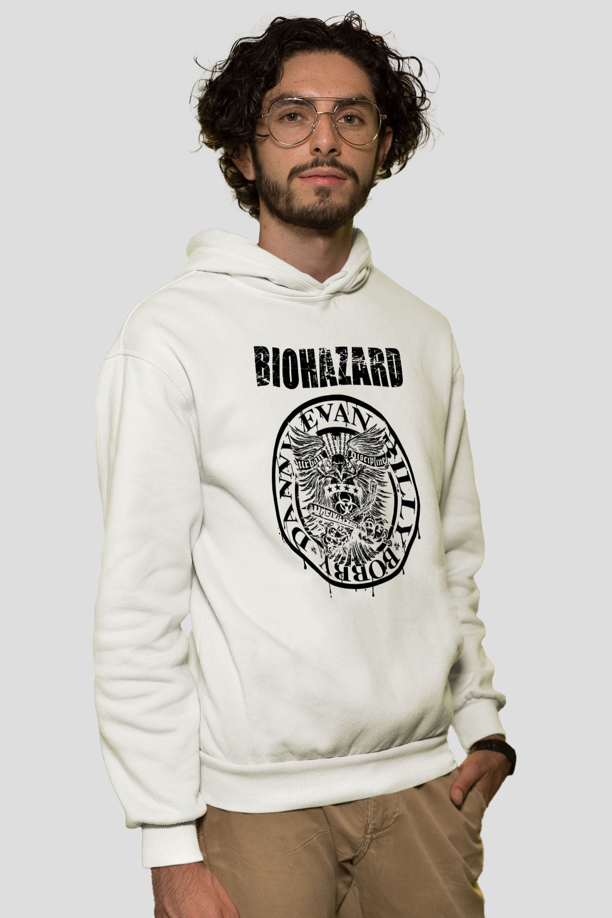 Biohazard Beyaz Unisex Kapşonlu Sweatshirt