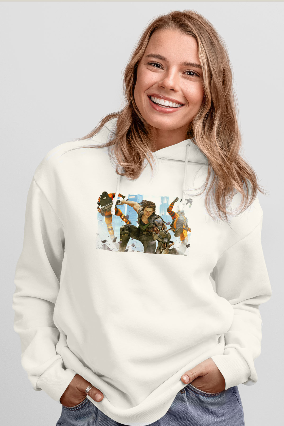 Bionic Commando Beyaz Unisex Hoodie
