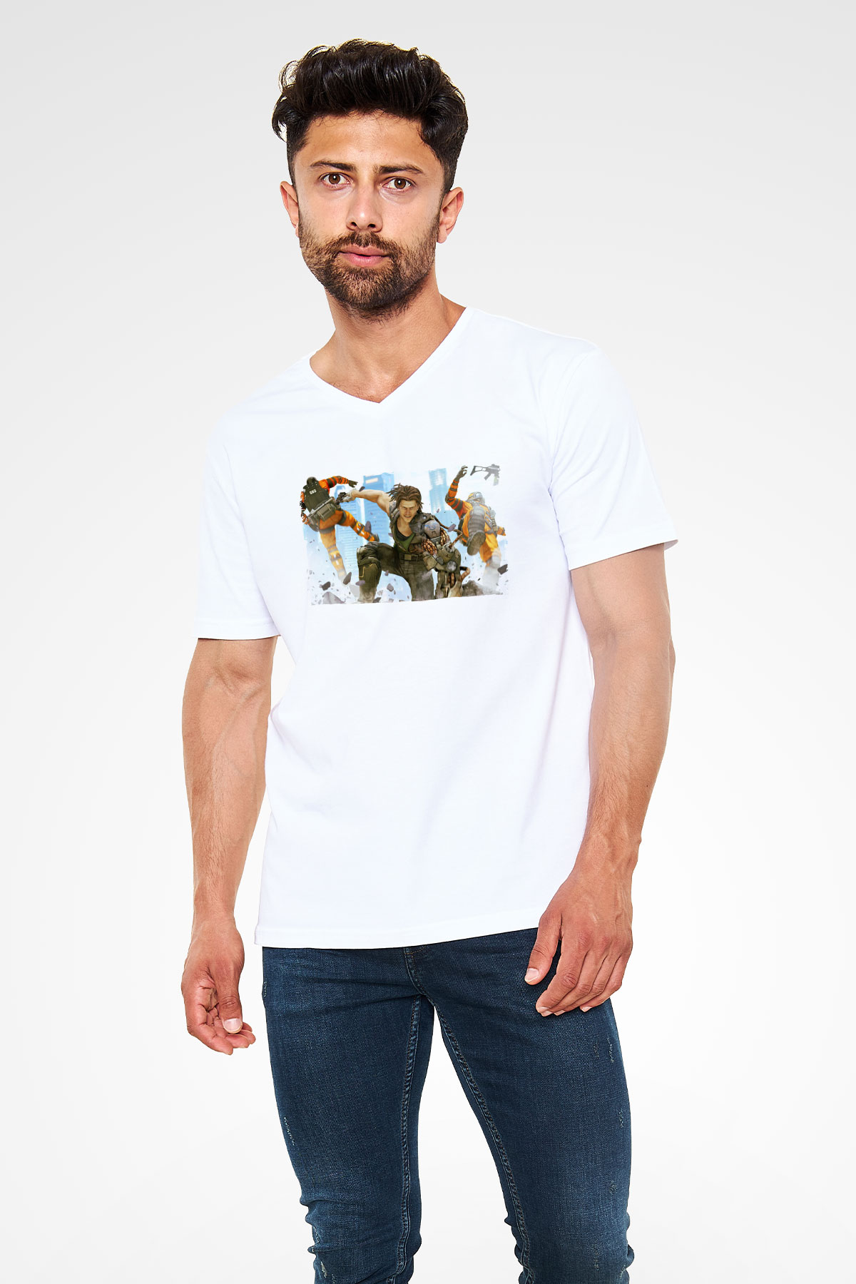 Bionic Commando Beyaz Unisex V Yaka Tişört