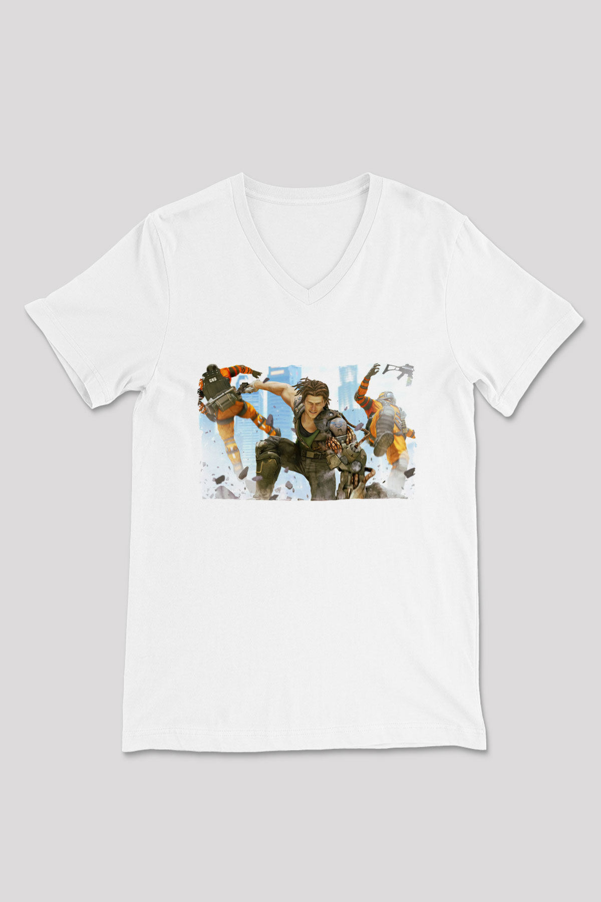 Bionic Commando Beyaz Unisex V Yaka Tişört
