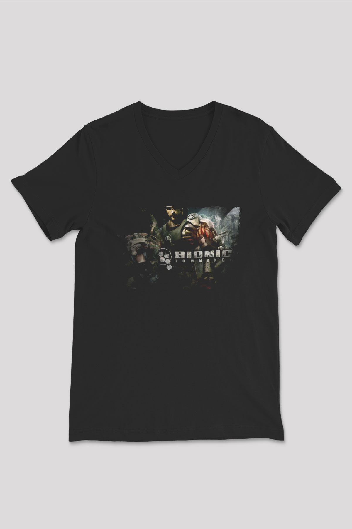 Bionic Commando Siyah Unisex V Yaka Tişört