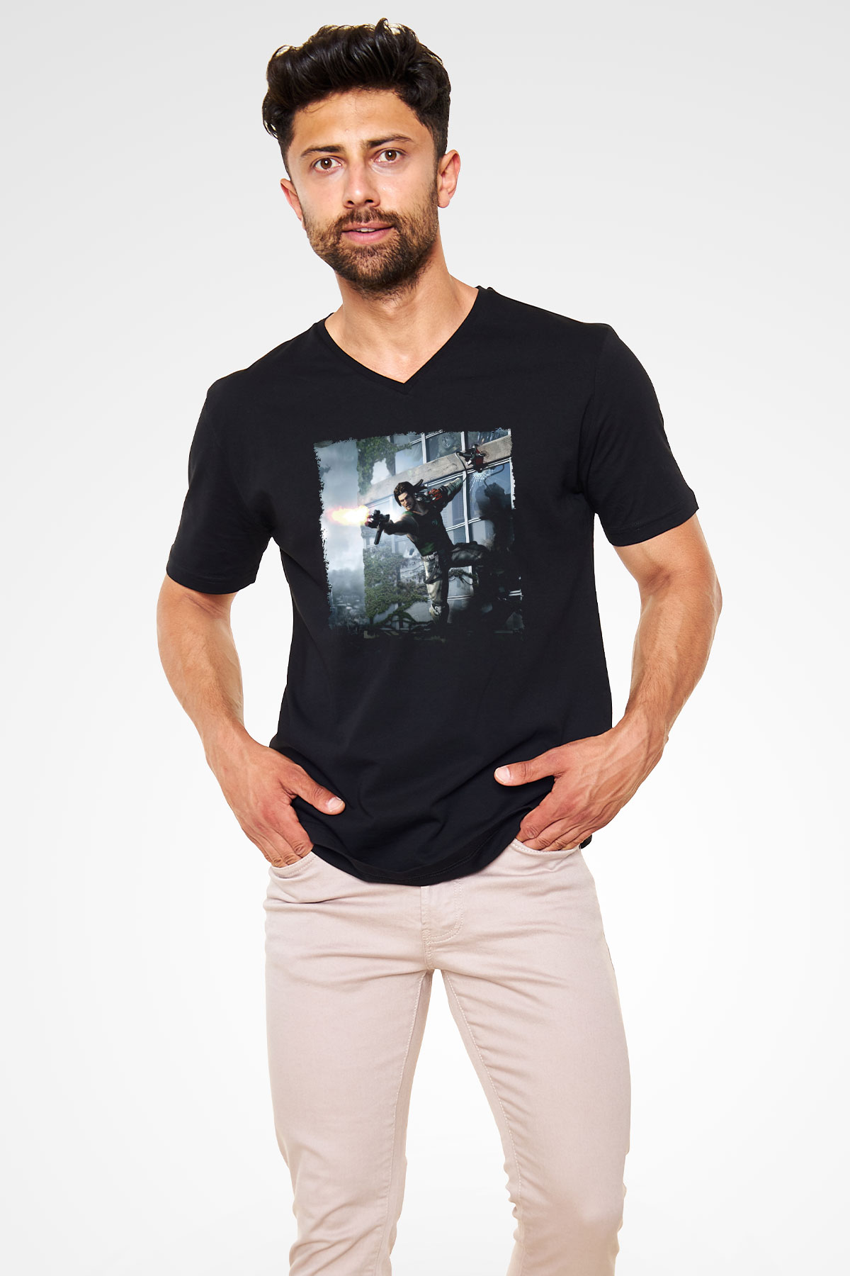 Bionic Commando Siyah Unisex V Yaka Tişört